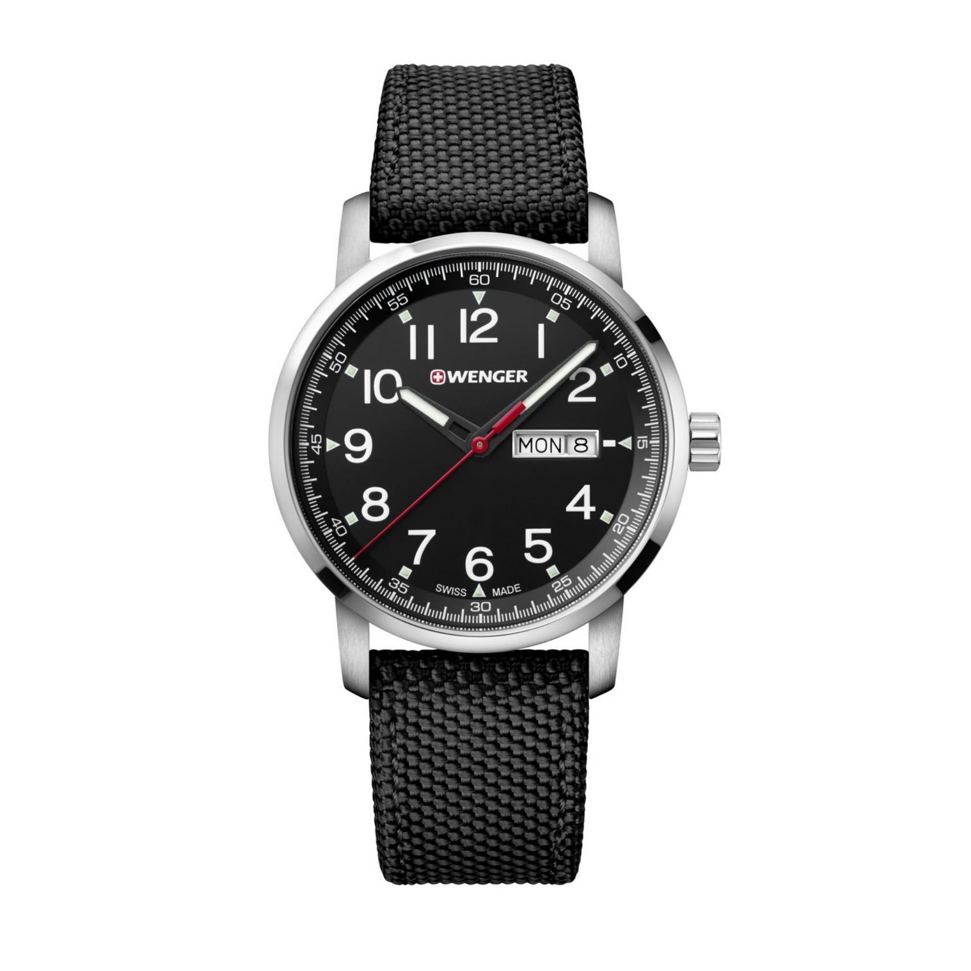 Wenger Attitude Heritage Quartz Black Dial Black Nylon Strap Men's