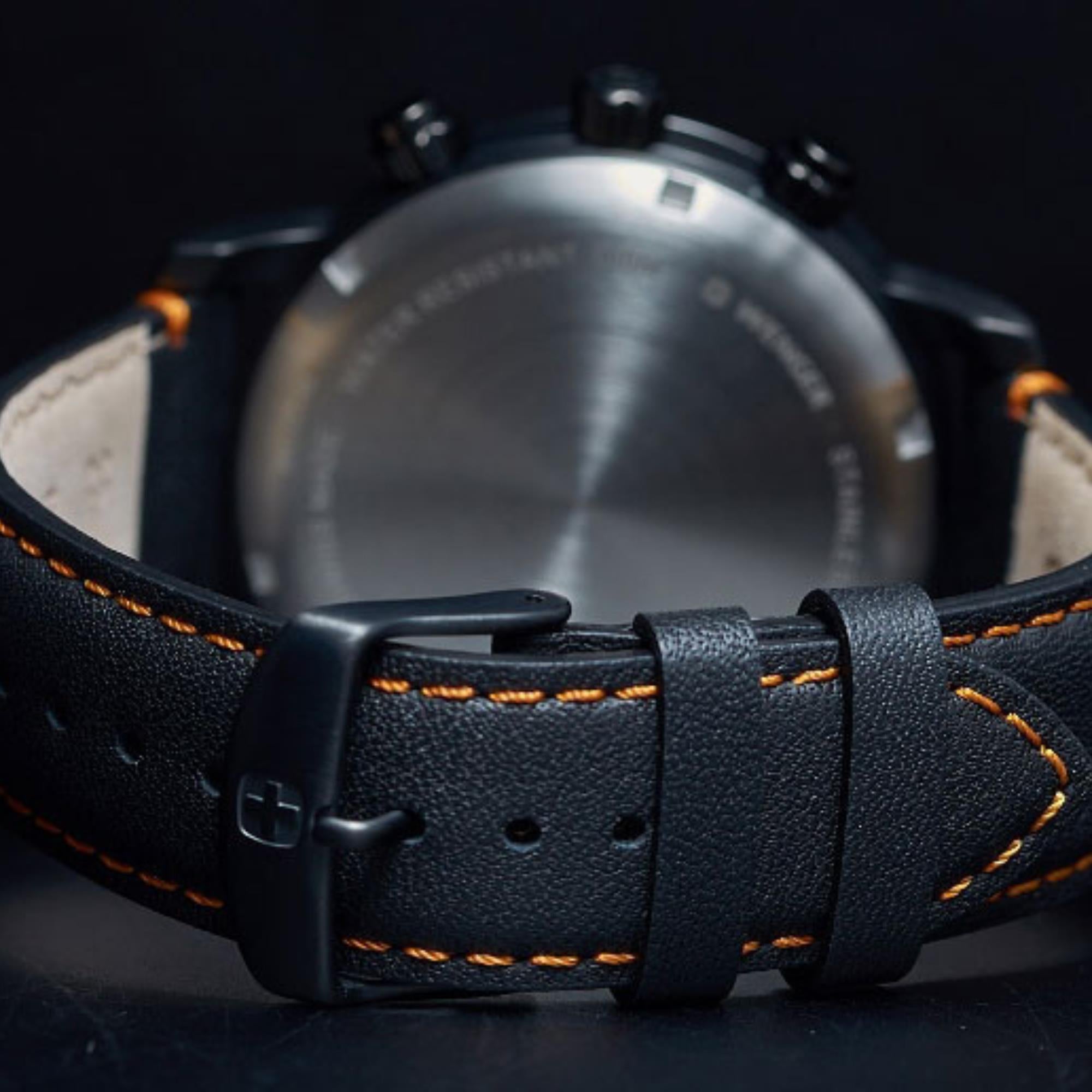 Wenger Metropolitan Chronograph Quartz Black Dial Black Leather Strap Men's Watch 01.1743.114