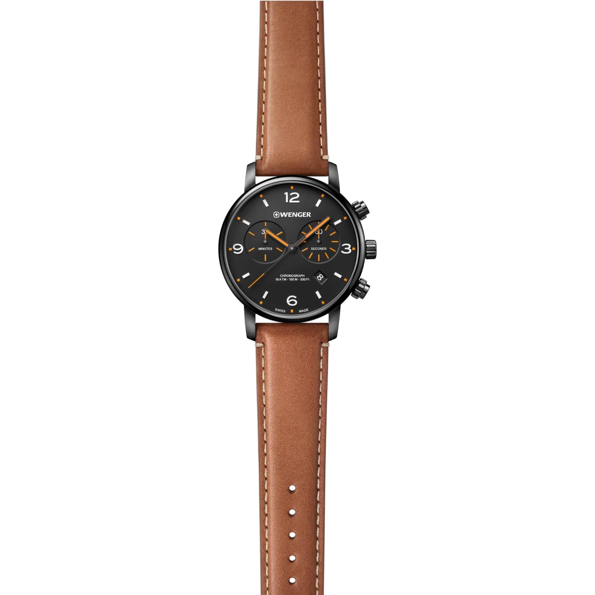 Wenger Urban Metropolitan Chronograph Quartz Black Dial Brown Leather Strap Men's Watch 01.1743.113