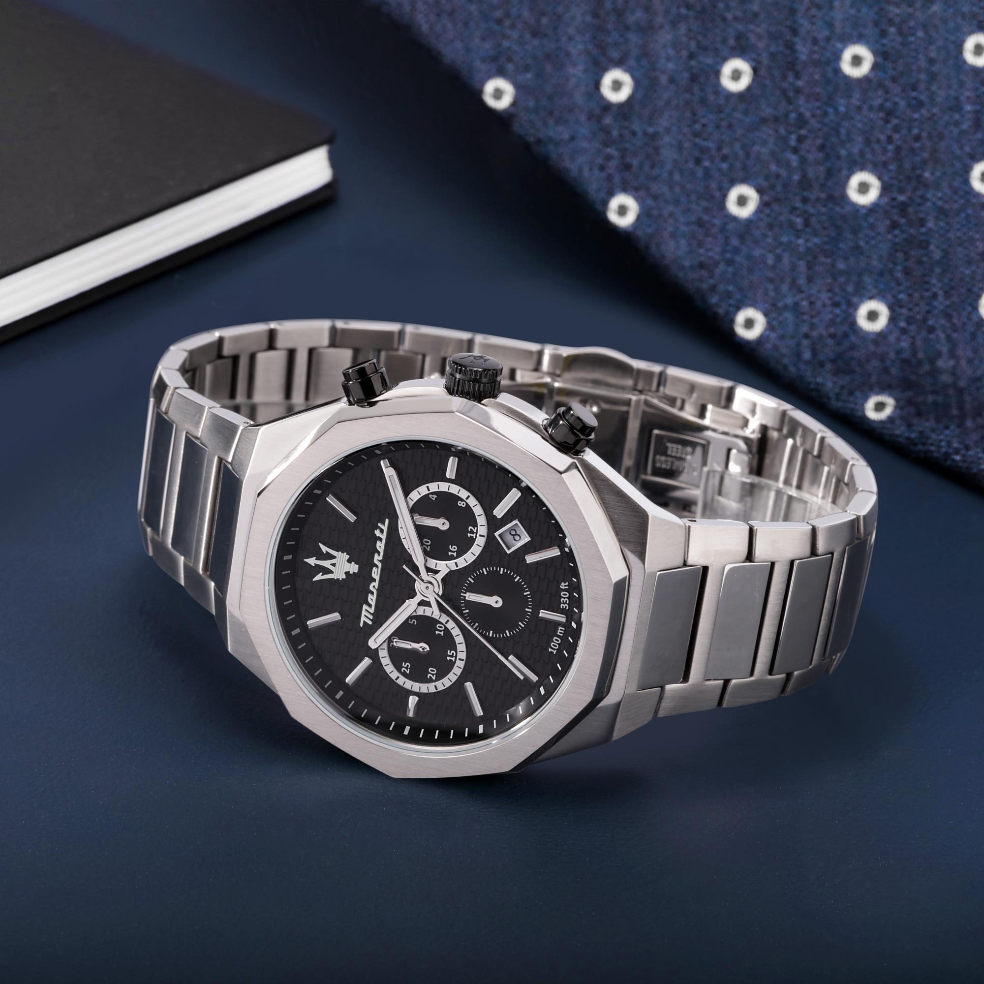 Maserati Stile Quartz Black Chronograph Dial Steel Bracelet Men's Watch R8873642004