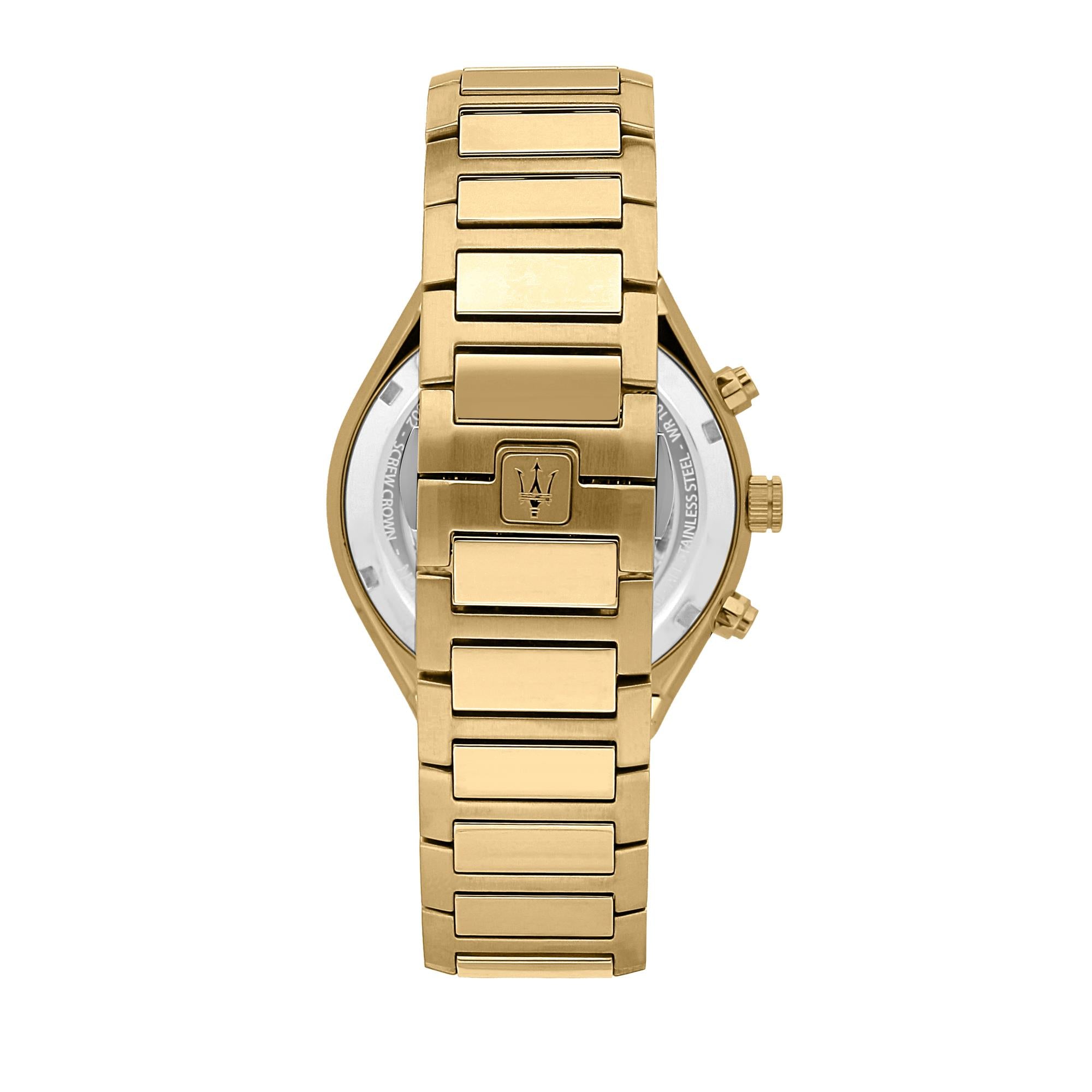 Maserati Stile Quartz Black Chronograph Dial Gold PVD Steel Bracelet Men's Watch R8873642001