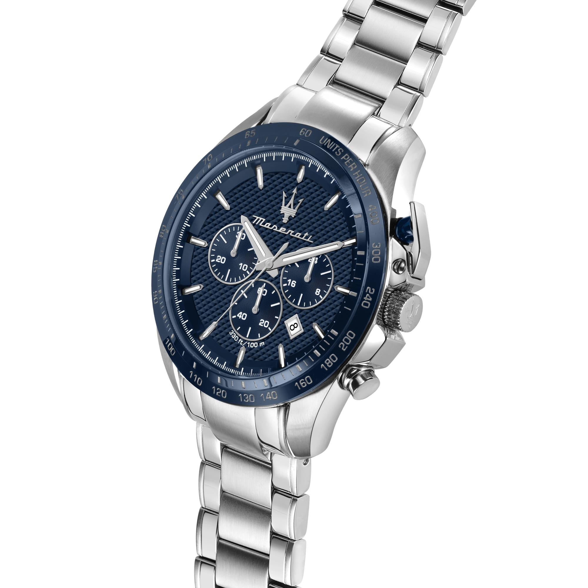 Maserati Traguardo Quartz Blue Chronograph Dial Steel Bracelet Men's Watch R8873612043