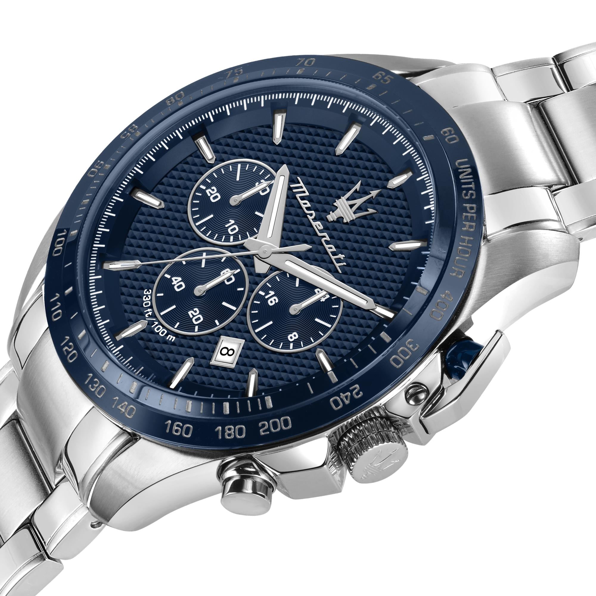 Maserati Traguardo Quartz Blue Chronograph Dial Steel Bracelet Men's Watch R8873612043