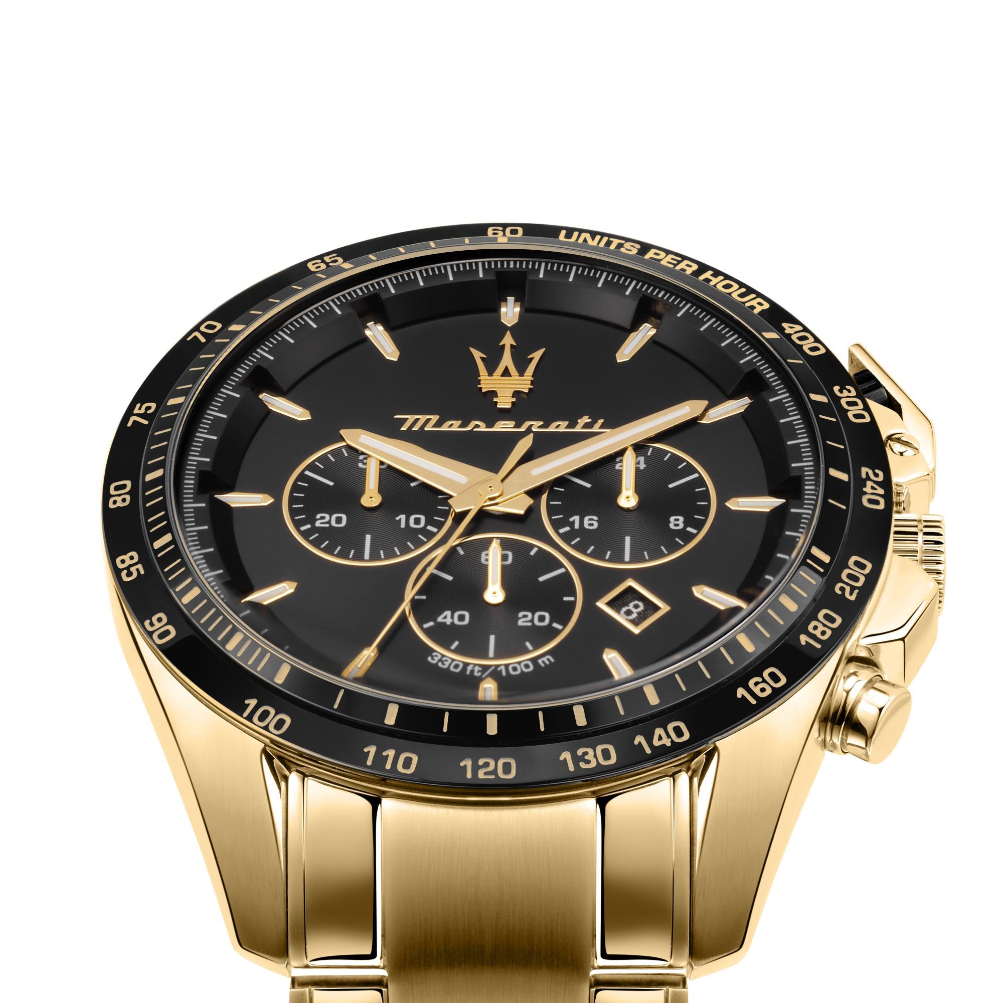 Maserati TRAGUARDO Quartz Black Chronograph Dial Gold PVD Steel Bracelet Men’s Watch R8873612041