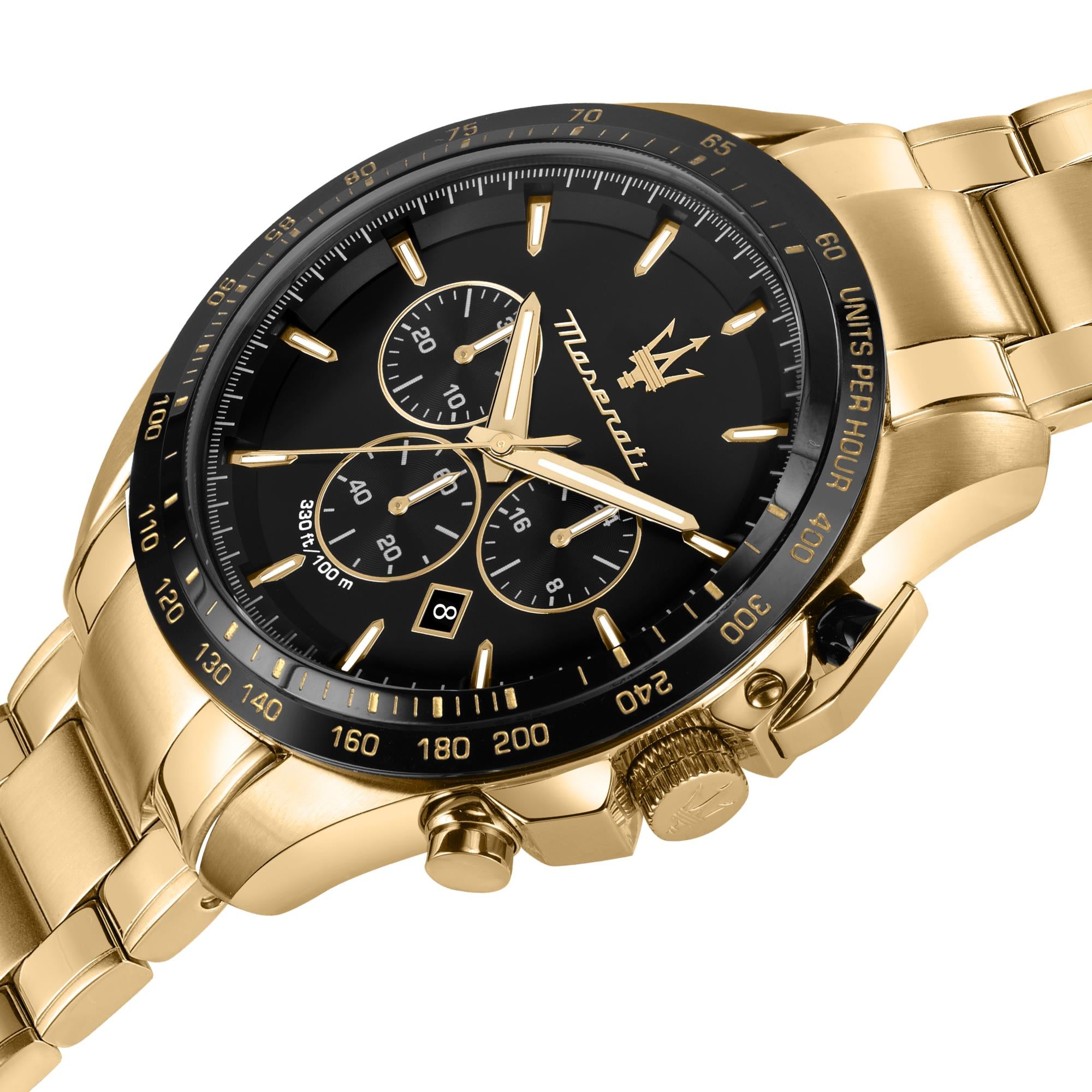 Maserati TRAGUARDO Quartz Black Chronograph Dial Gold PVD Steel Bracelet Men’s Watch R8873612041