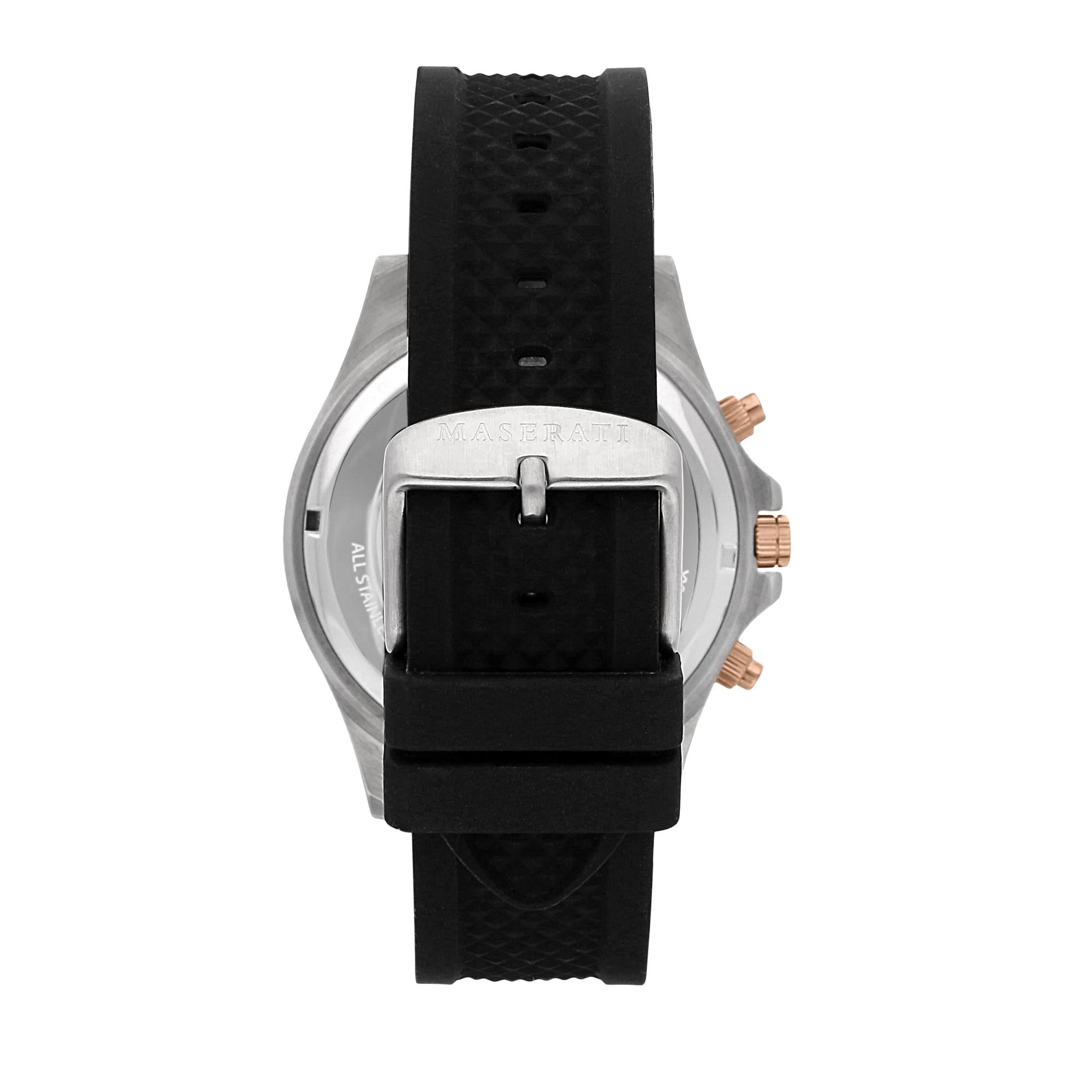 Maserati Sfidia Quartz Black Chronograph Dial Black Silicone Strap Men's Watch R8871640002