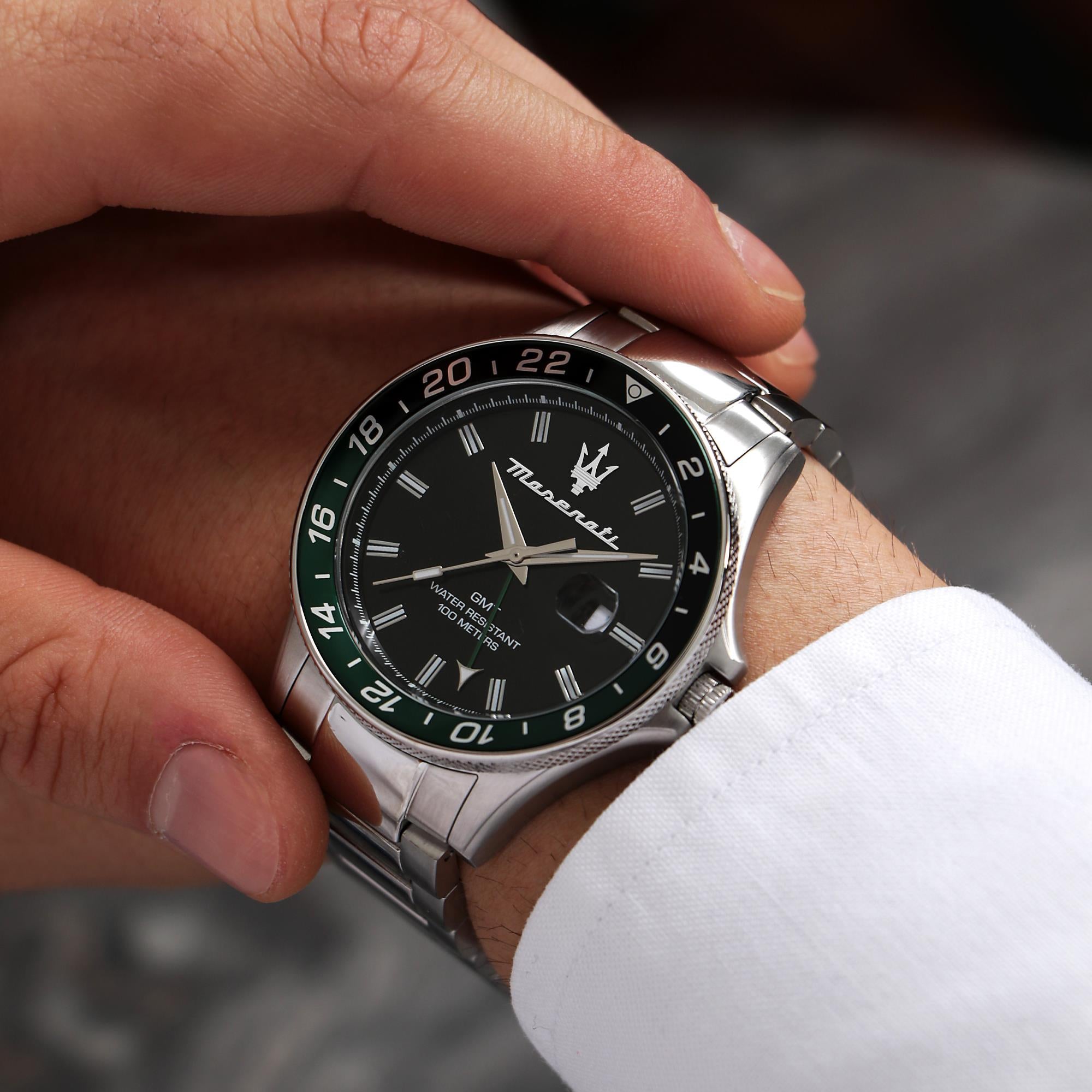 Maserati Sfidia Quartz Black GMT Dial Steel Bracelet Men's Watch R8853140005