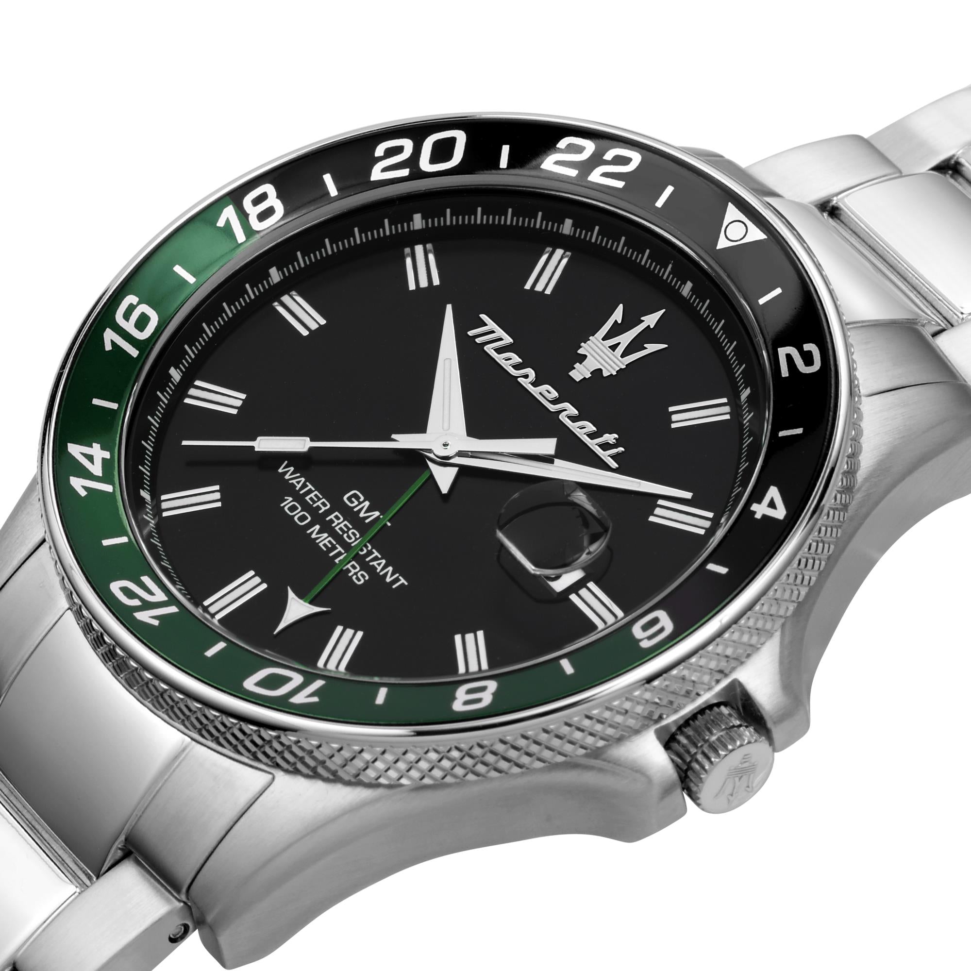 Maserati Sfidia Quartz Black GMT Dial Steel Bracelet Men's Watch R8853140005