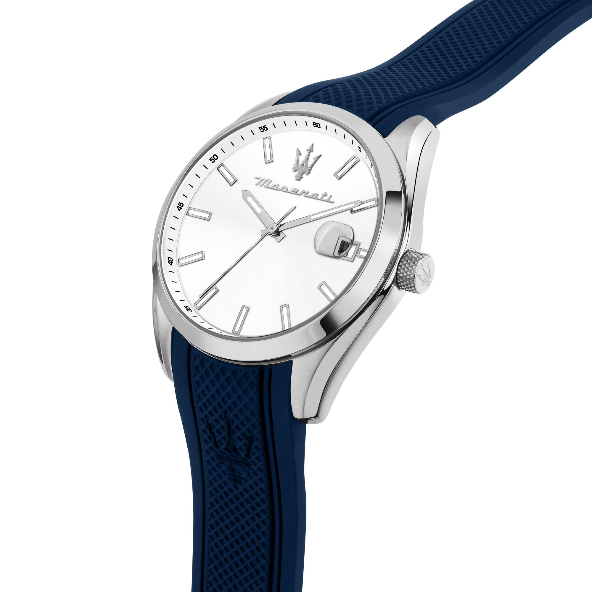 Maserati Attrazione Quartz White Dial Blue Silicone Strap Men's Watch R8851151007