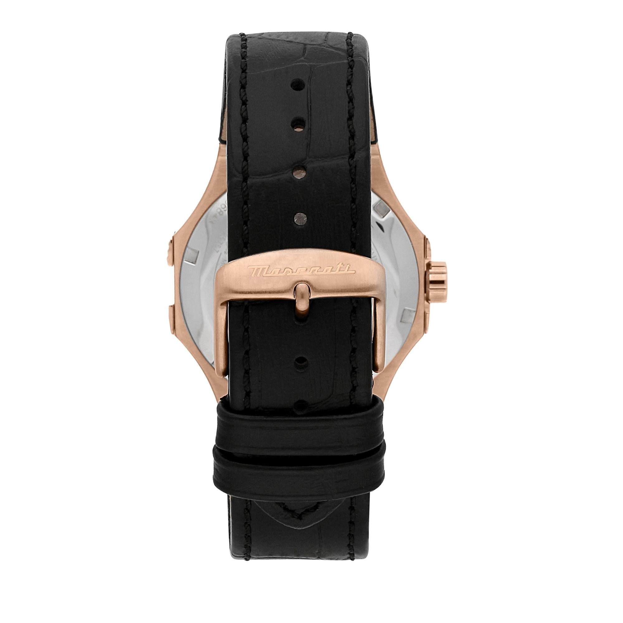 Maserati Potenza Quartz Skeleton Dial Black Leather Strap Men's Watch R8821108039