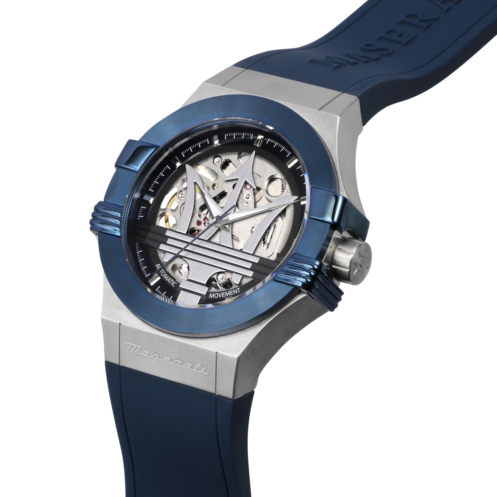 Maserati Potenza Quartz Skeleton Dial Blue Silicone Strap Men's Watch R8821108035