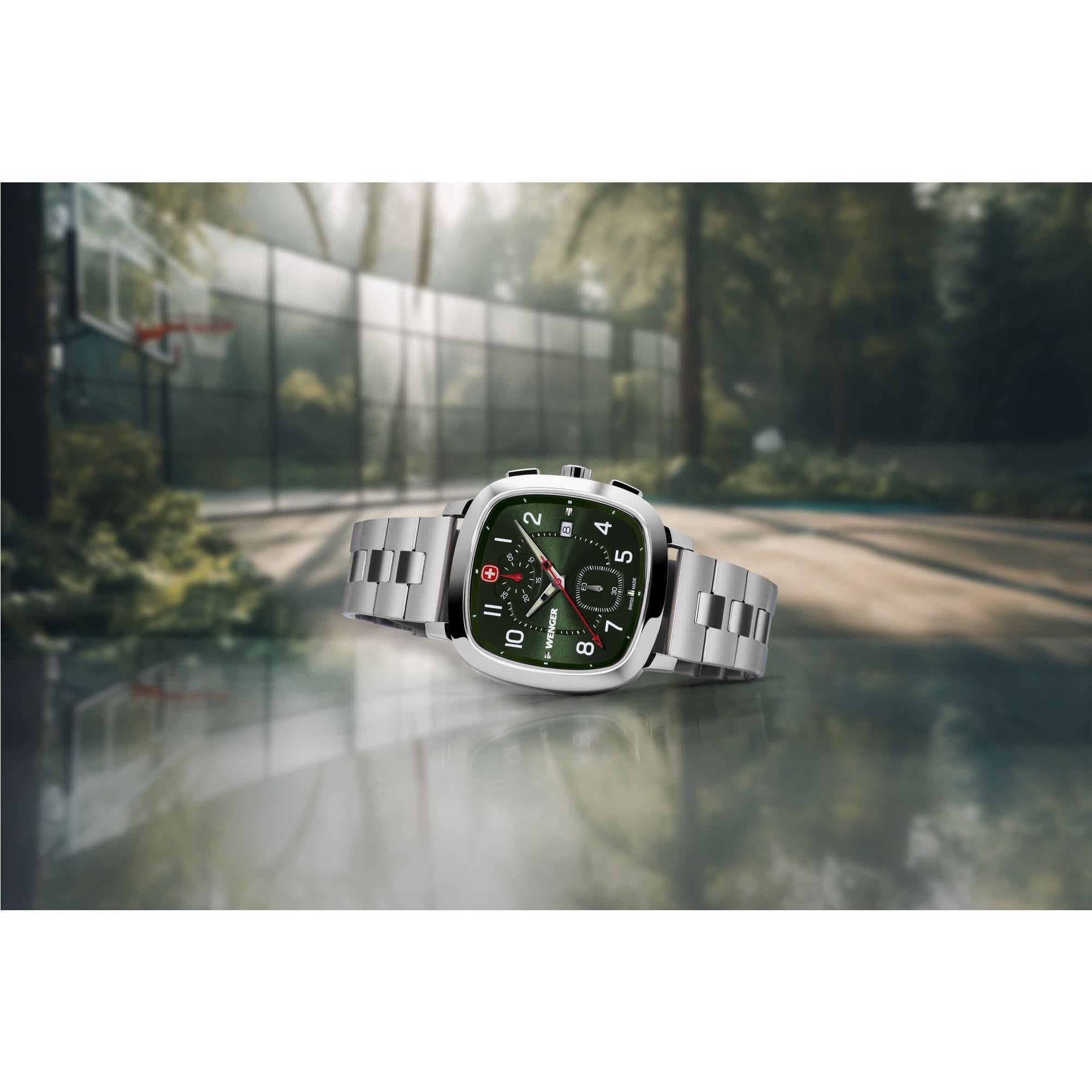 Wenger Vintage Sport Chrono Green Dial Stainless Steel Bracelet Men?s Watch 01.1933.112