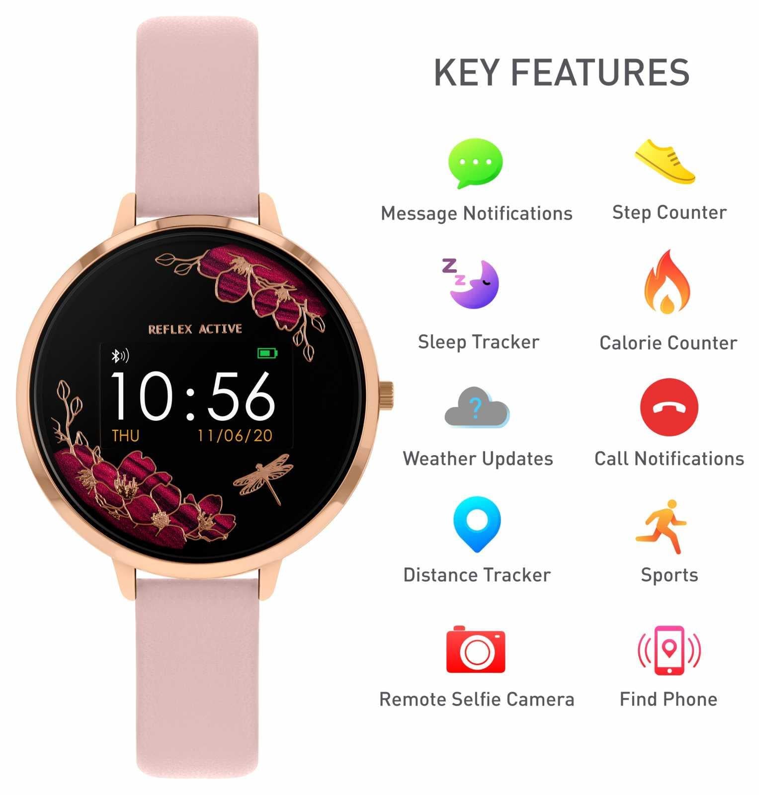 Reflex Active Series 3 Quartz Digital Dial Pink Faux Leather Strap Ladies Smart Watch RA03-2038