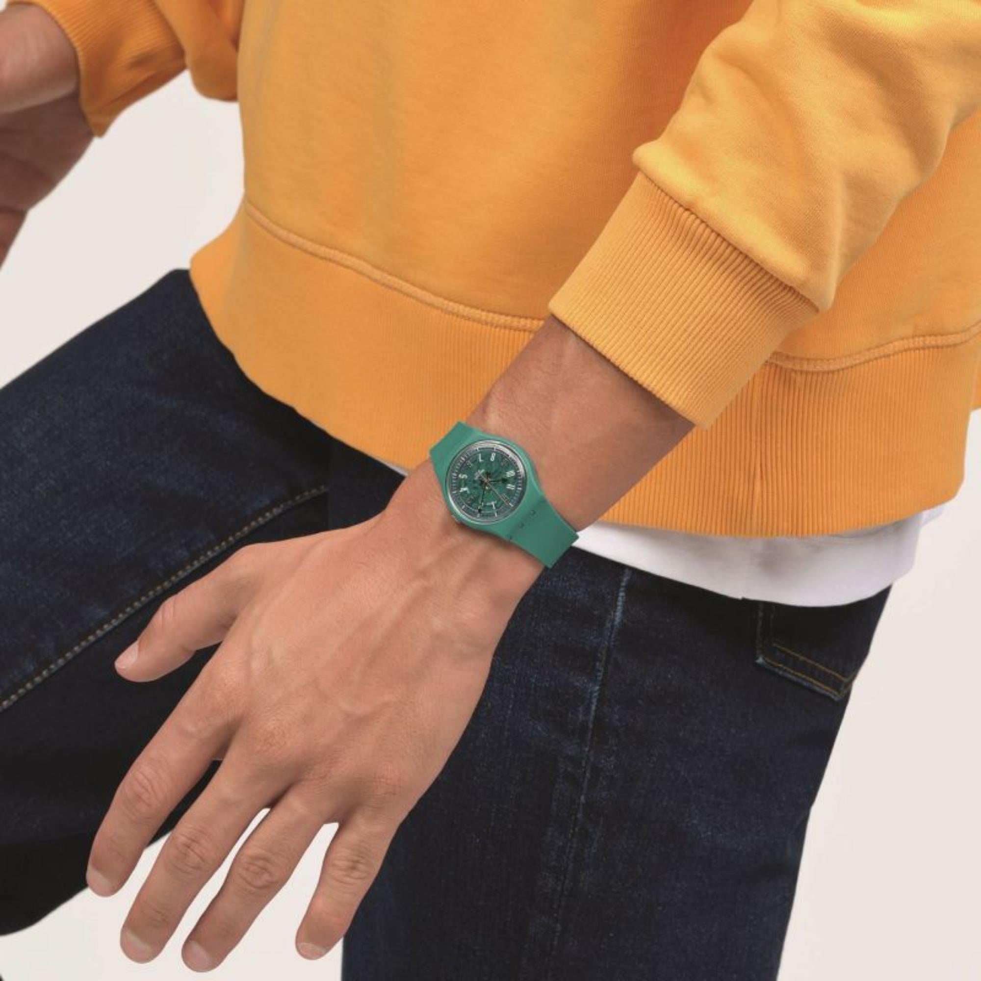 Swatch November Collection Photonic Turquoise Blue Skeleton Dial Silicone Strap Unisex Watch SO28G108