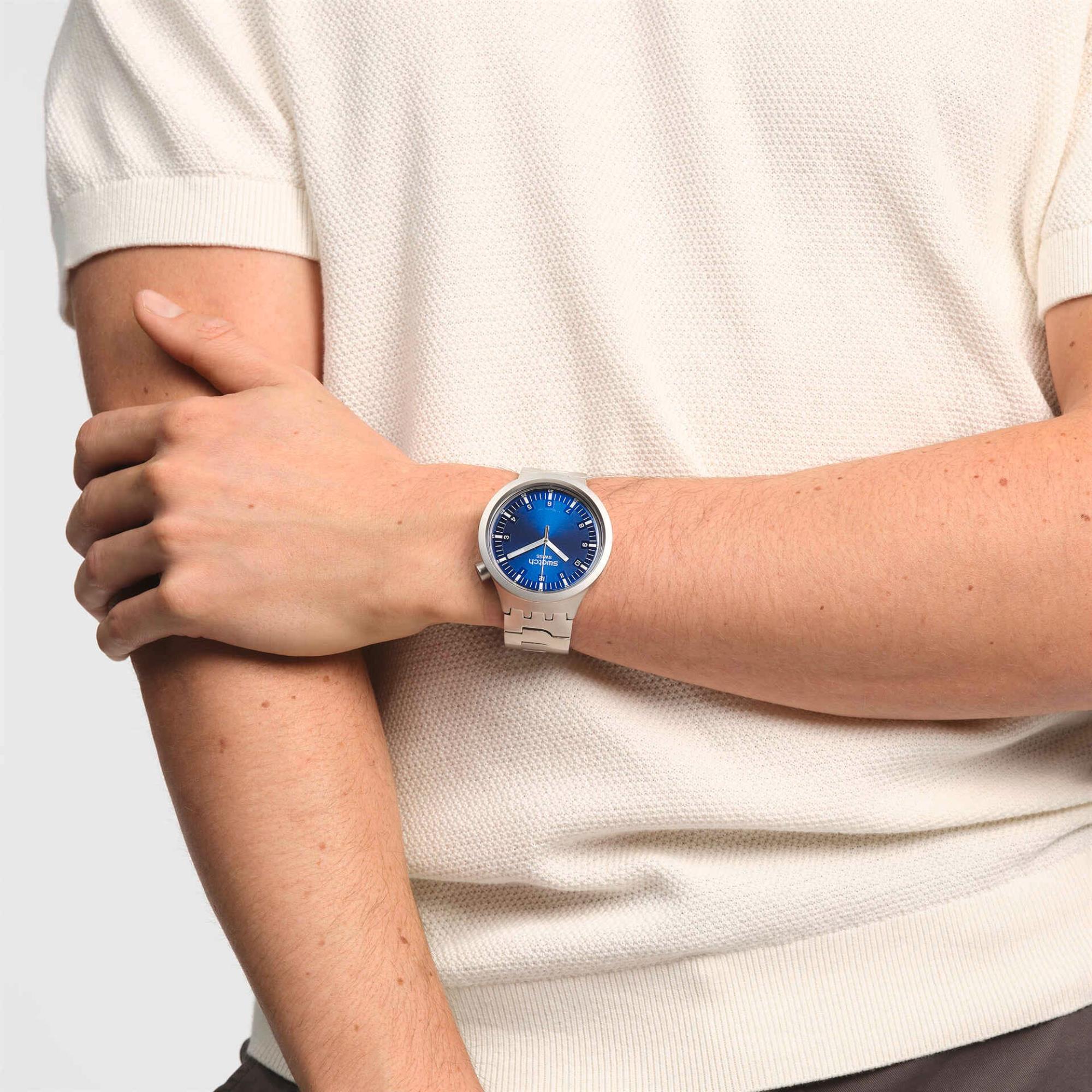 Swatch Big Bold Irony Indigo Hour Quartz Blue Dial Stainless Steel Bracelet Unisex Watch SB07S102G