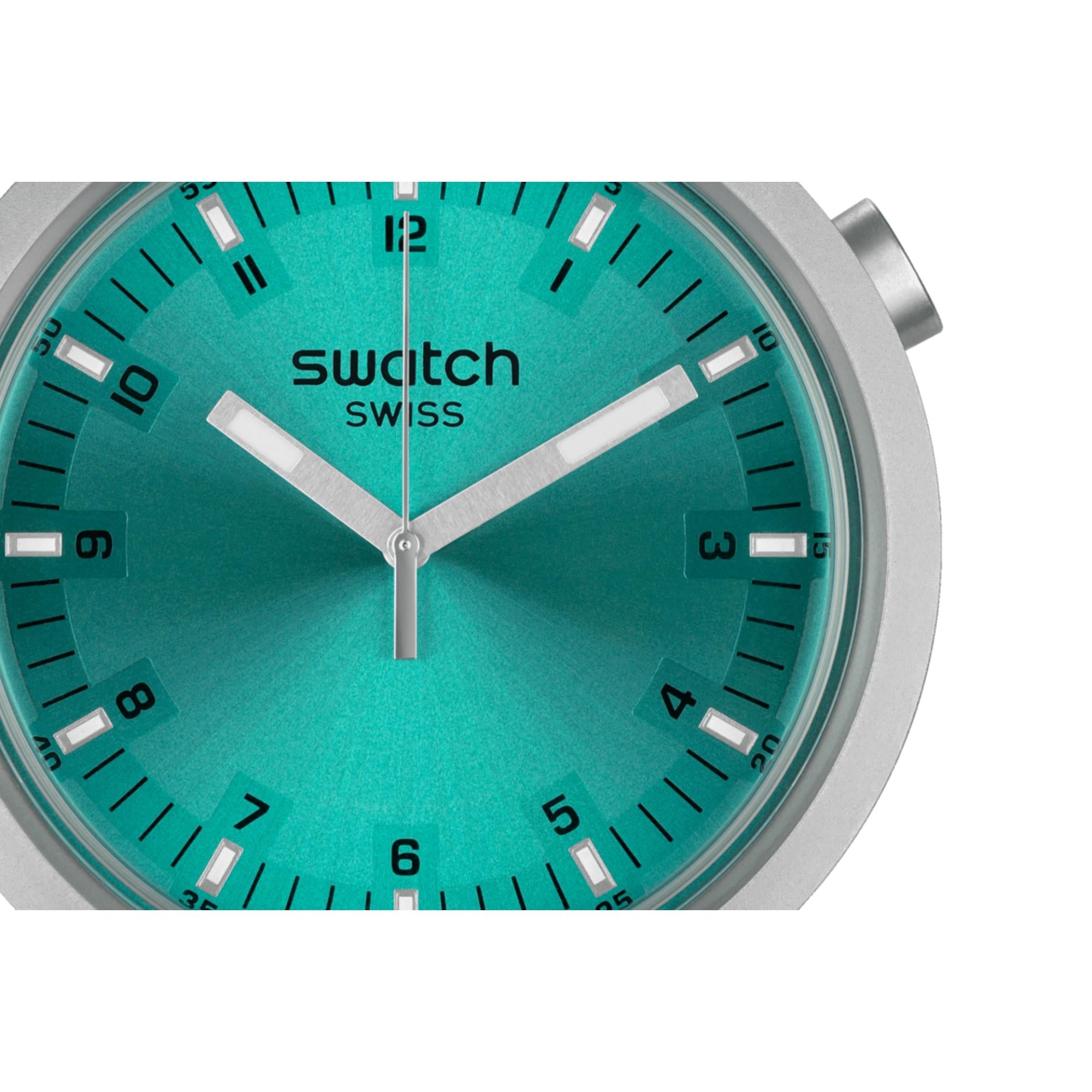 Swatch Big Bold Aqua Shimmer Face Quartz Blue Dial Stainless Steel Bracelet Unisex Watch SB07S100G