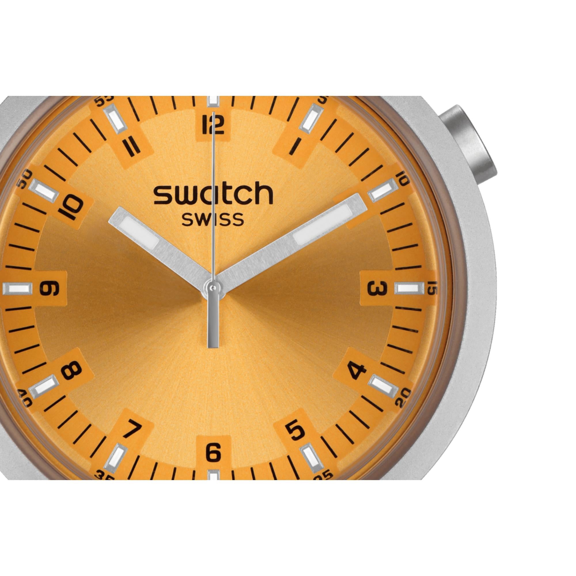 Swatch Big Bold Amber Sheen Quartz Orange Dial Stainless Steel Bracelet Unisex Watch SB07S103G