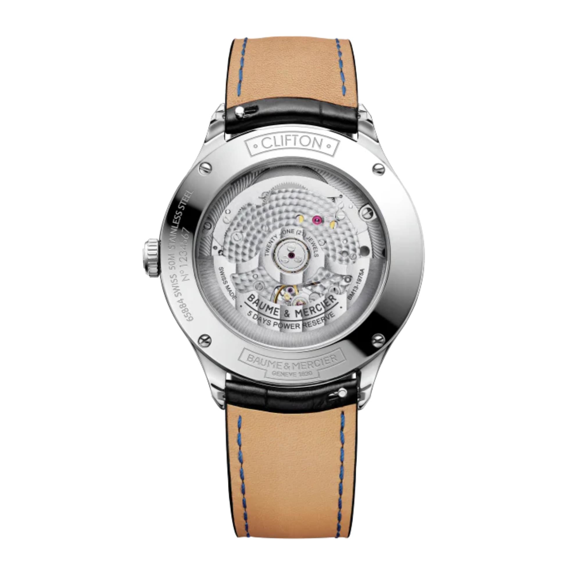 Baume & Mercier Clifton Baumatic Automatic Green Dial Black Leather Strap Men's Watch BM0A10592