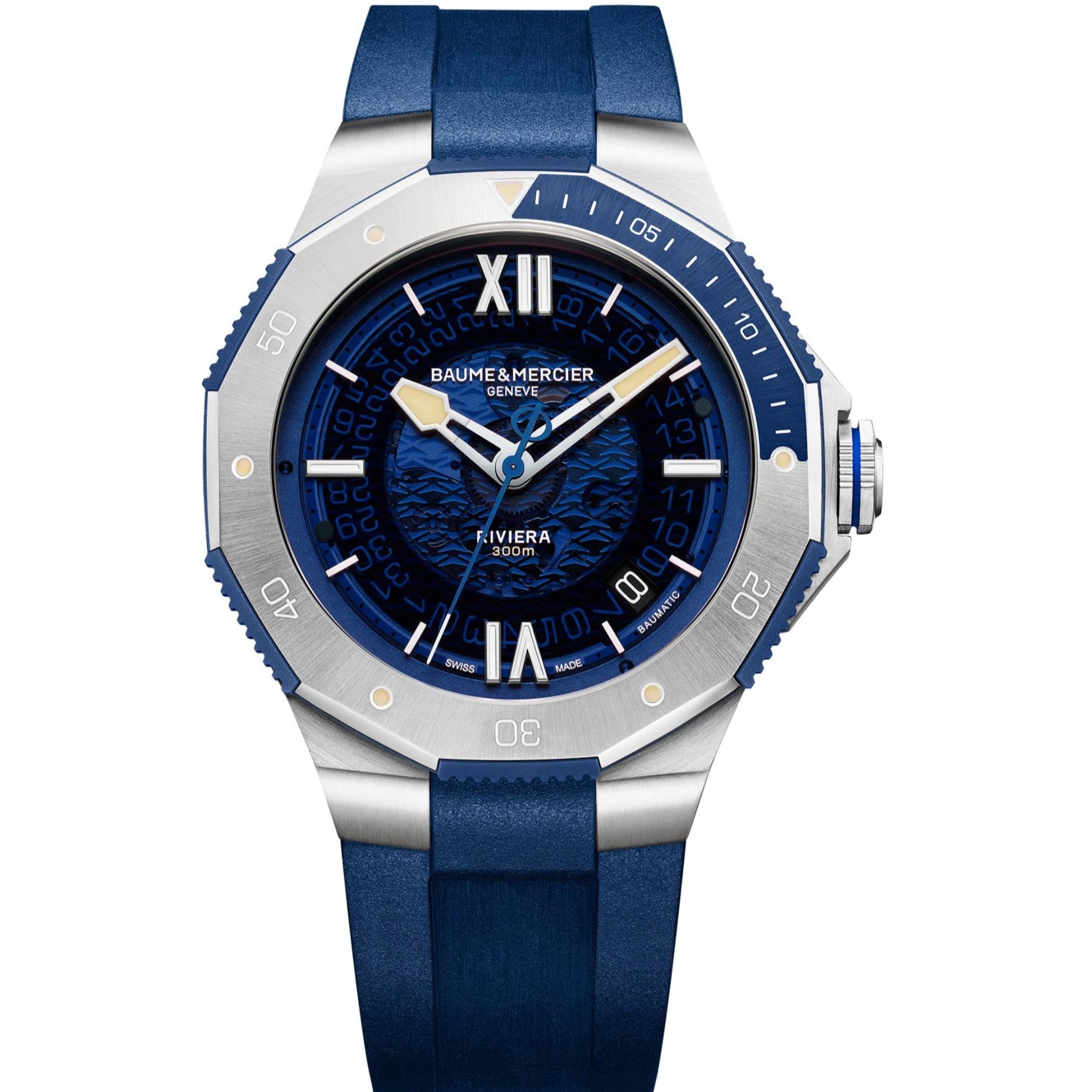 Baume & Mercier Riviera Baumatic Automatic Blue Dial Blue Rubber Strap Men’s Watch BM0A10716