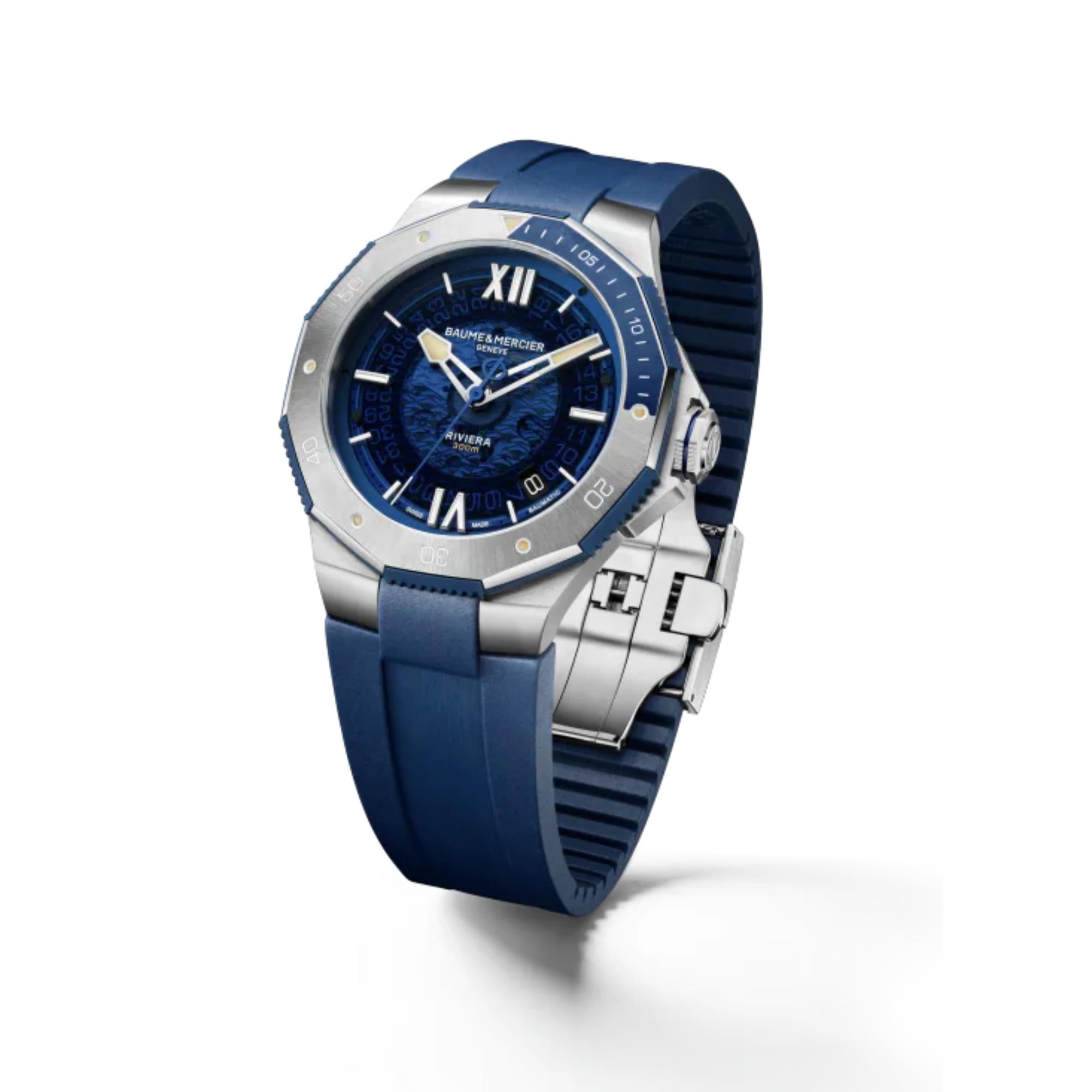 Baume & Mercier Riviera Baumatic Automatic Blue Dial Blue Rubber Strap Men’s Watch BM0A10716