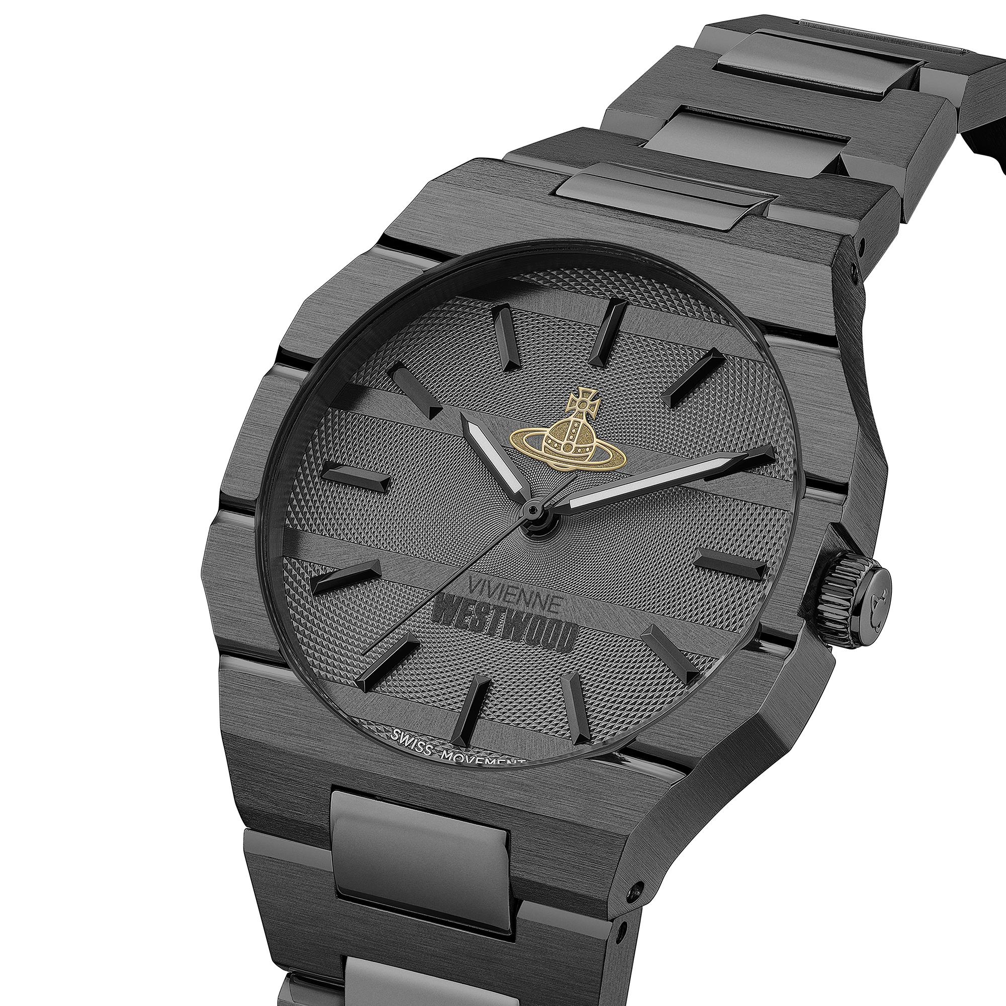 Vivienne Westwood The Bank Quartz Black Dial Steel Strap Unisex Watch VV294GYGN
