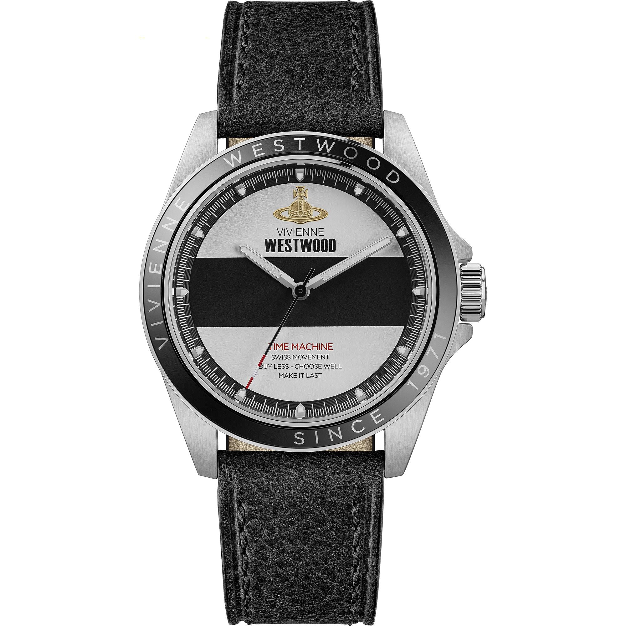 Vivienne Westwood The Blackwall Quartz Two-Tone Dial Black Leather Strap Men's Watch VV293BKBK