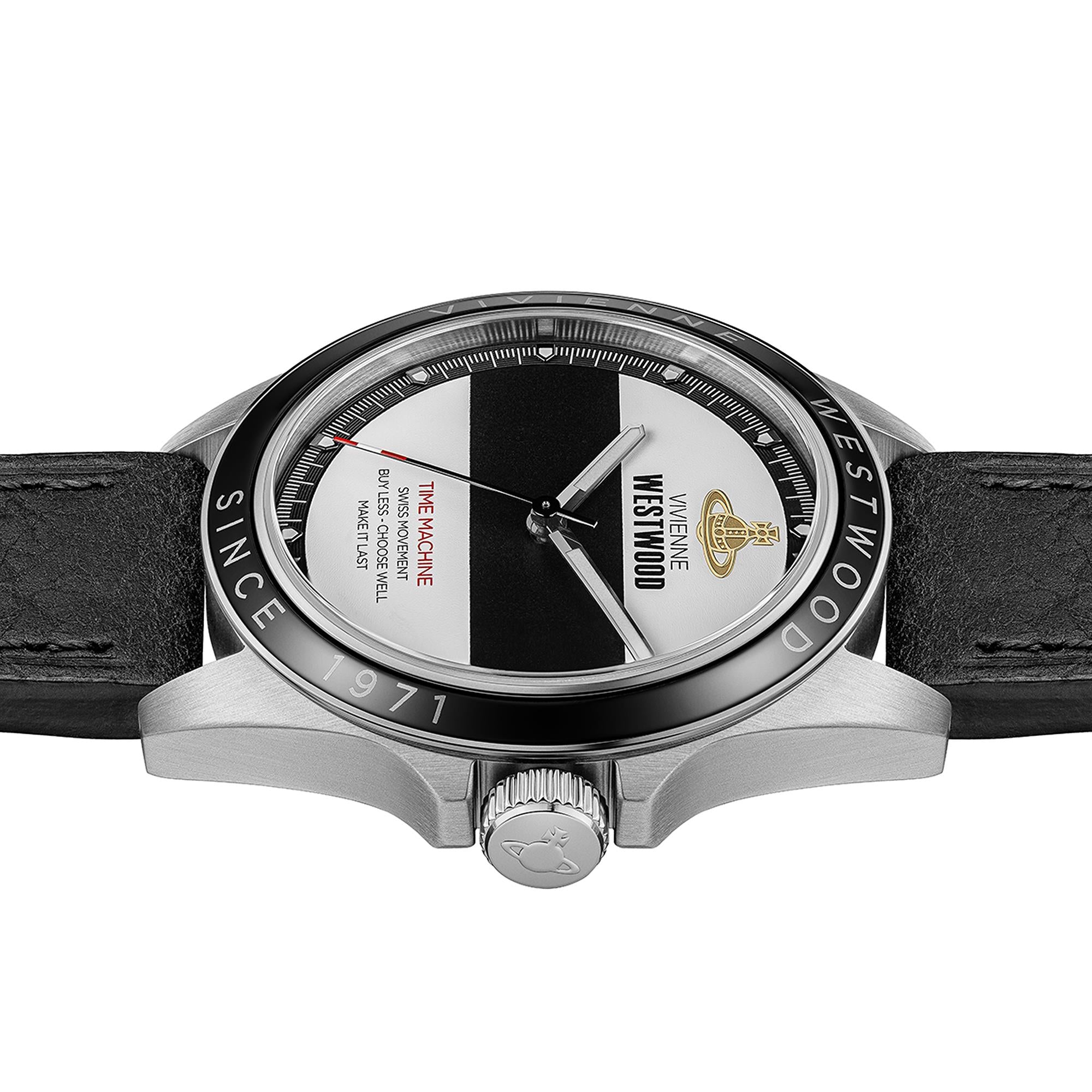 Vivienne Westwood The Blackwall Quartz Two-Tone Dial Black Leather Strap Men's Watch VV293BKBK