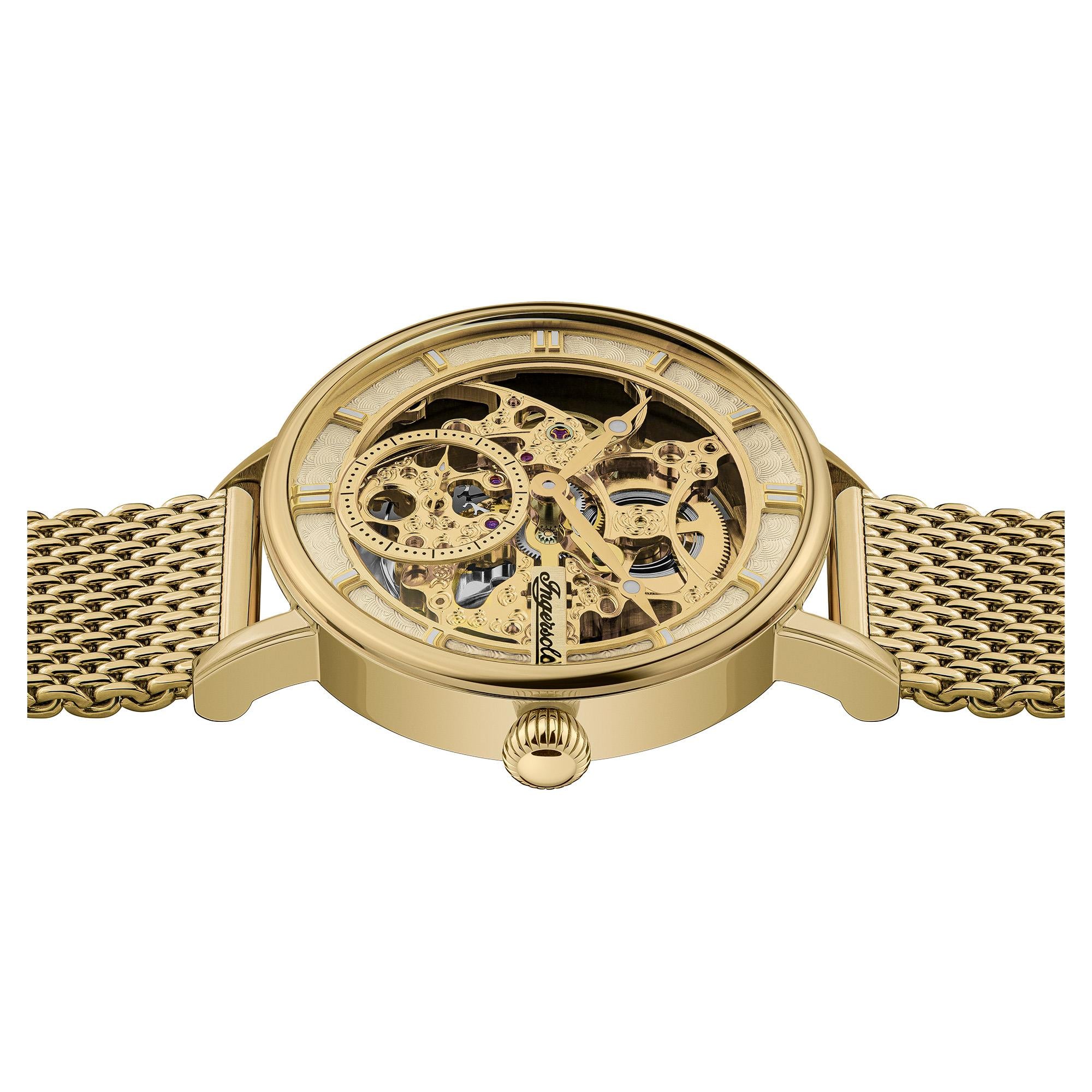 Ingersoll The Herald Automatic Gold Dial Gold PVD Milanese Bracelet Men's Watch I004013