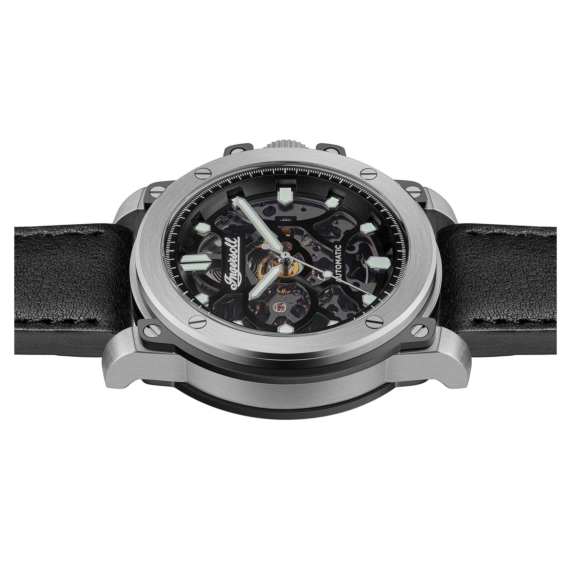 Ingersoll The Freestyle Automatic Black Skeleton Dial Black Leather Strap Men's Watch I14401