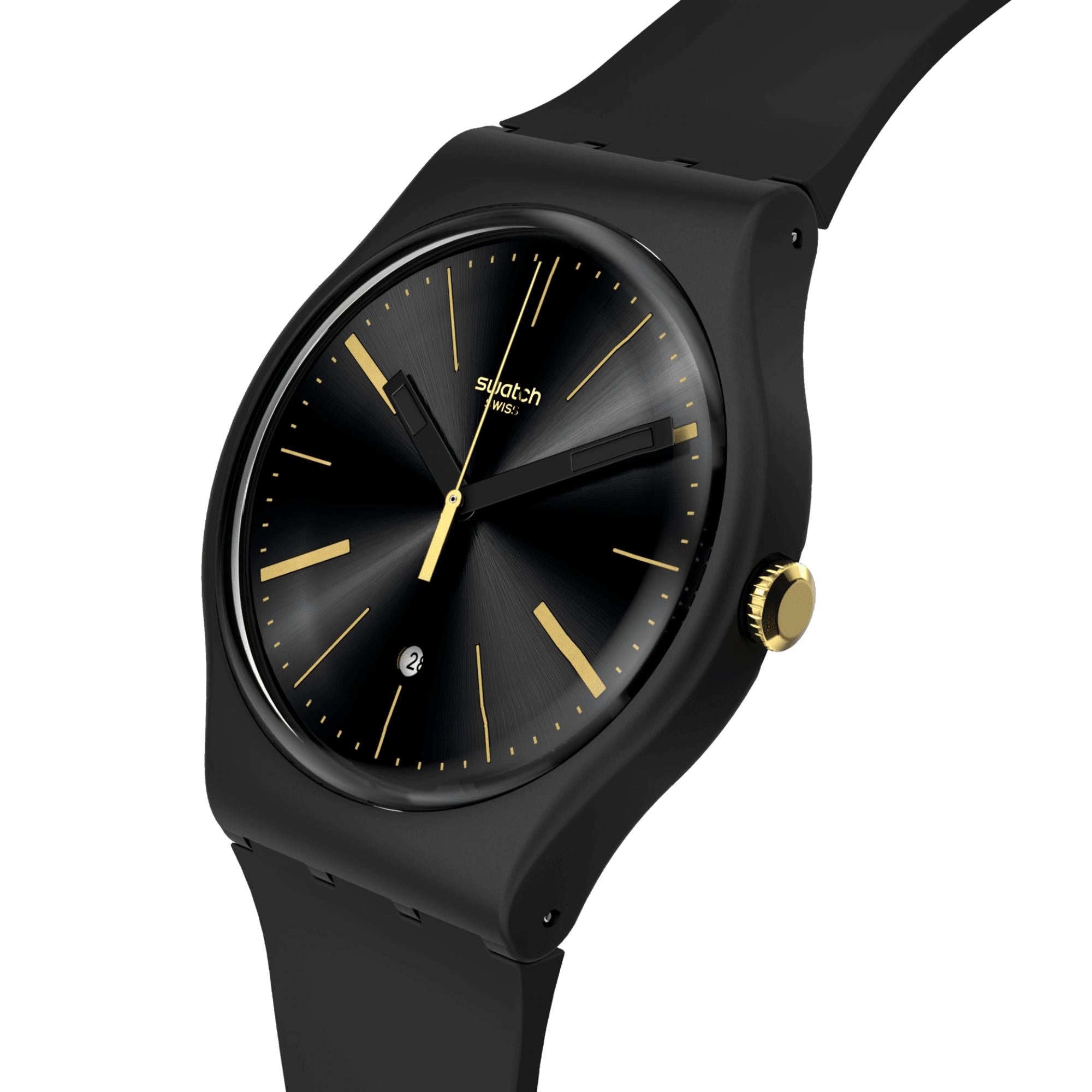 Swatch Holiday Collection A Dash Of Yellow Black Dial Silicone Strap Unisex Watch SO29B403
