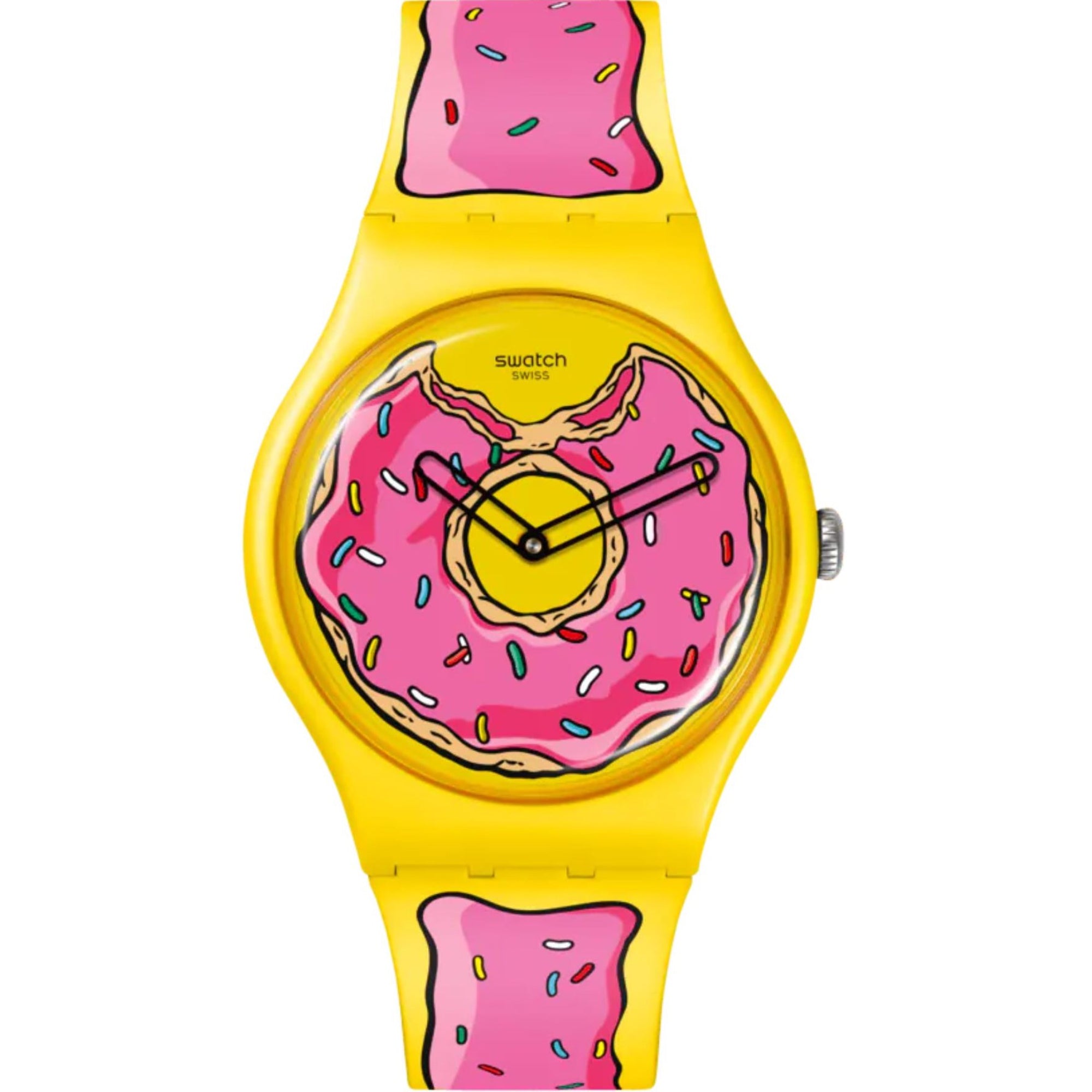 Swatch The Simpsons Collection Seconds Of Sweetness Quartz Yellow Dial Silicone Strap Unisex Watch SO29Z134