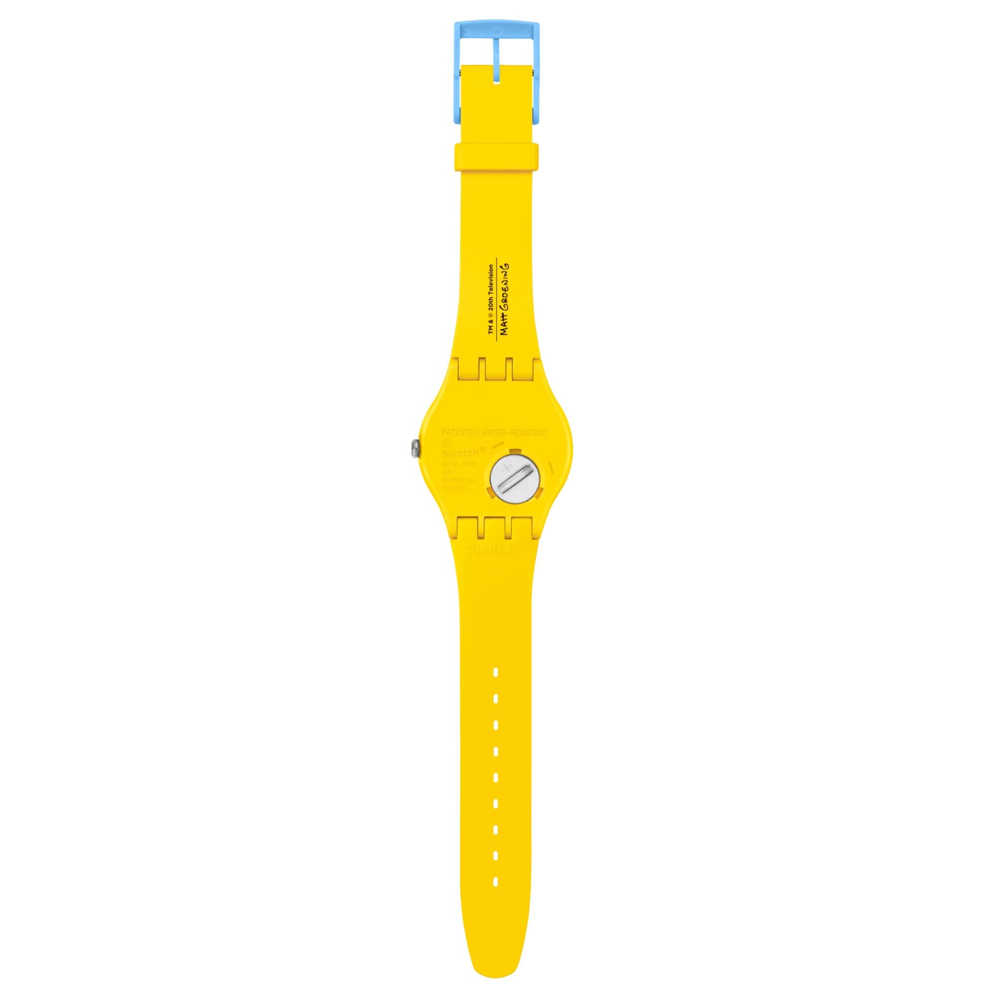 Swatch The Simpsons Collection Seconds Of Sweetness Quartz Yellow Dial Silicone Strap Unisex Watch SO29Z134