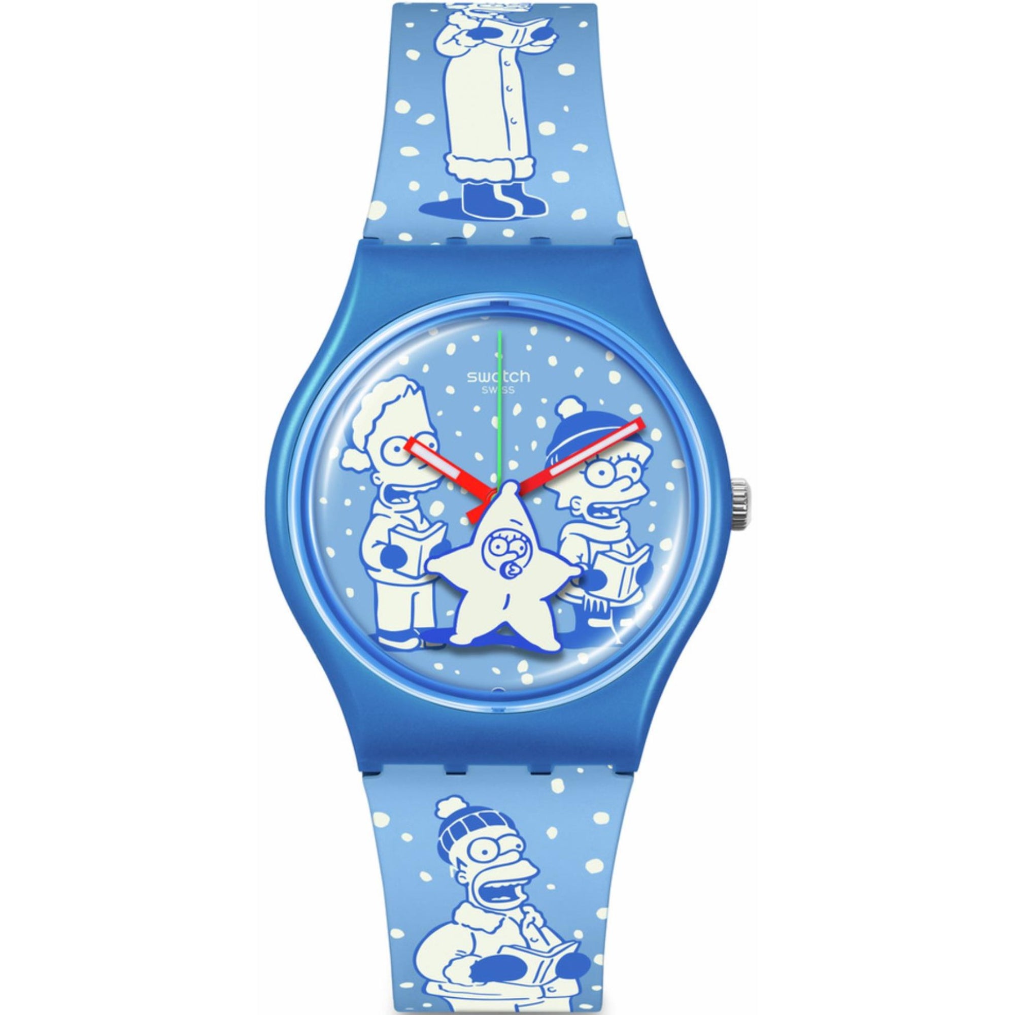 Swatch The Simpsons Collection Tidings Of Joy Quartz Blue Dial Blue Silicone Strap Unisex Watch SO28Z126