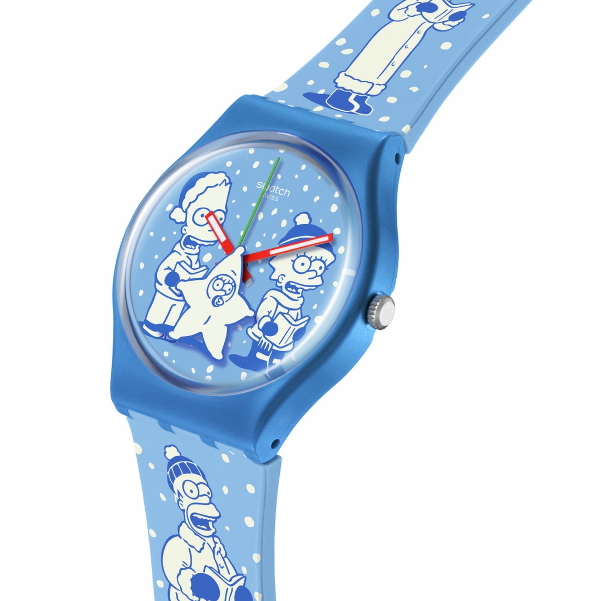 Swatch The Simpsons Collection Tidings Of Joy Quartz Blue Dial Blue Silicone Strap Unisex Watch SO28Z126