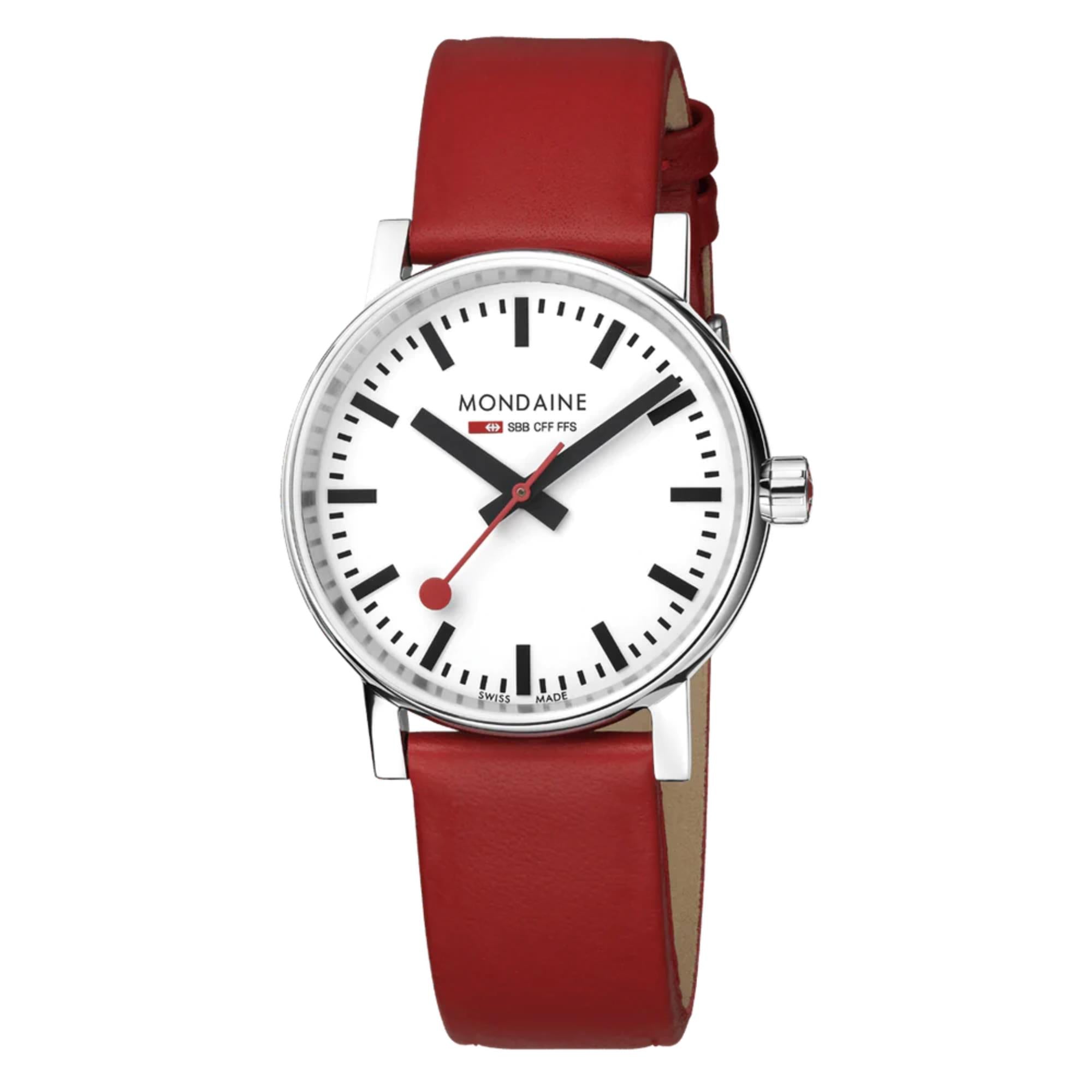 Mondaine EVO2 Quartz White Dial Red Vegan Grape Leather Strap Ladies Watch MSE.35110.LCV