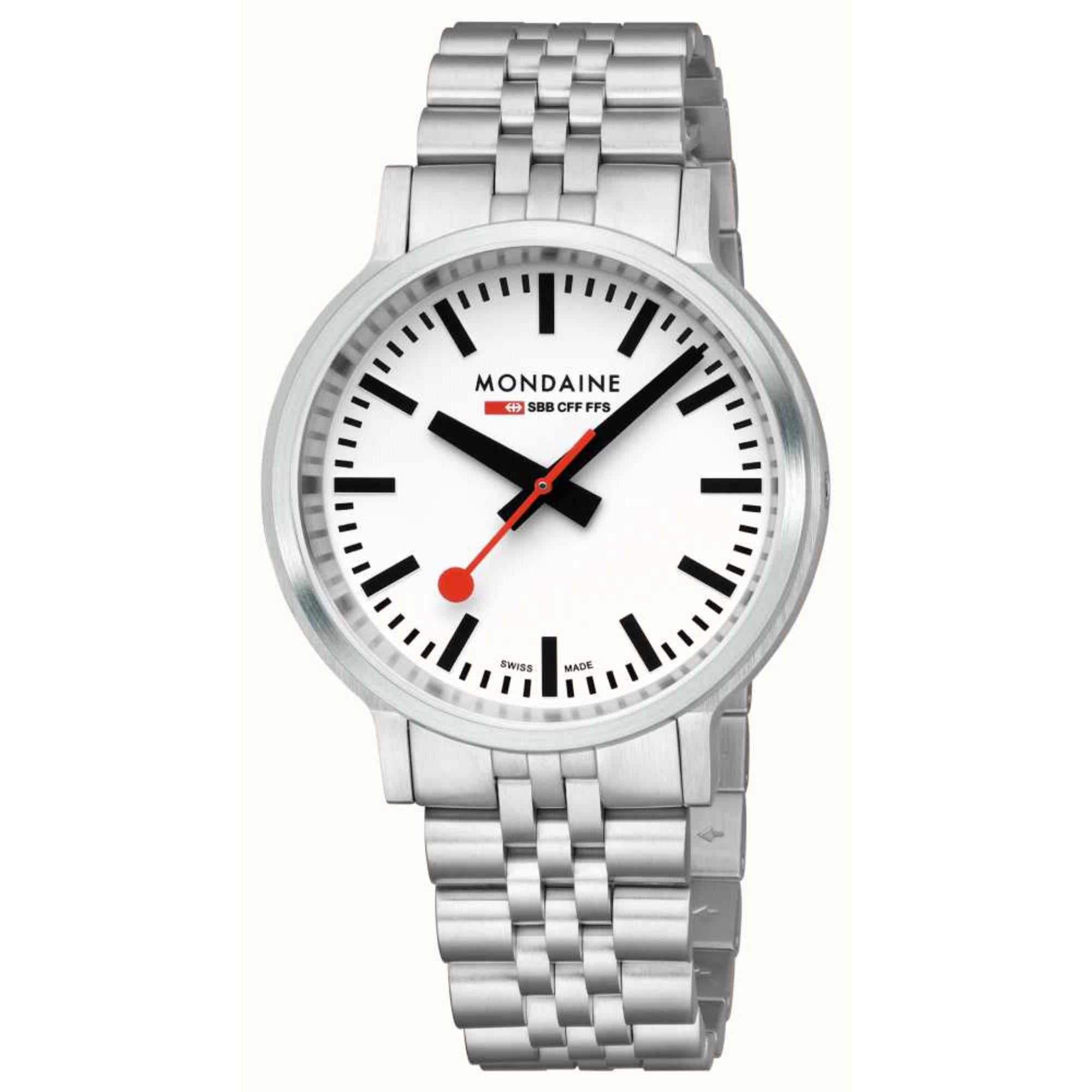 Mondaine stop2go Quartz White Dial Stainless Steel Bracelet Men's Watch MST.4101B.SJ.2SE