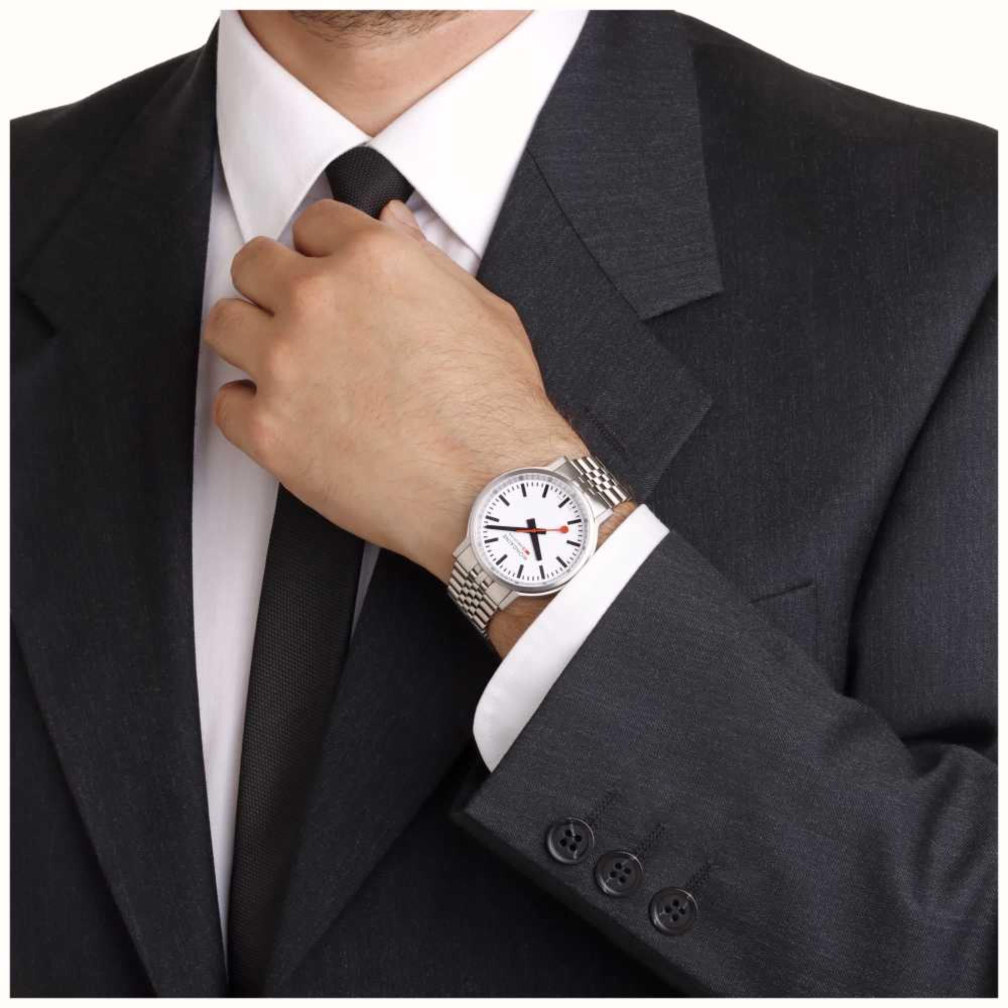 Mondaine stop2go Quartz White Dial Stainless Steel Bracelet Men's Watch MST.4101B.SJ.2SE