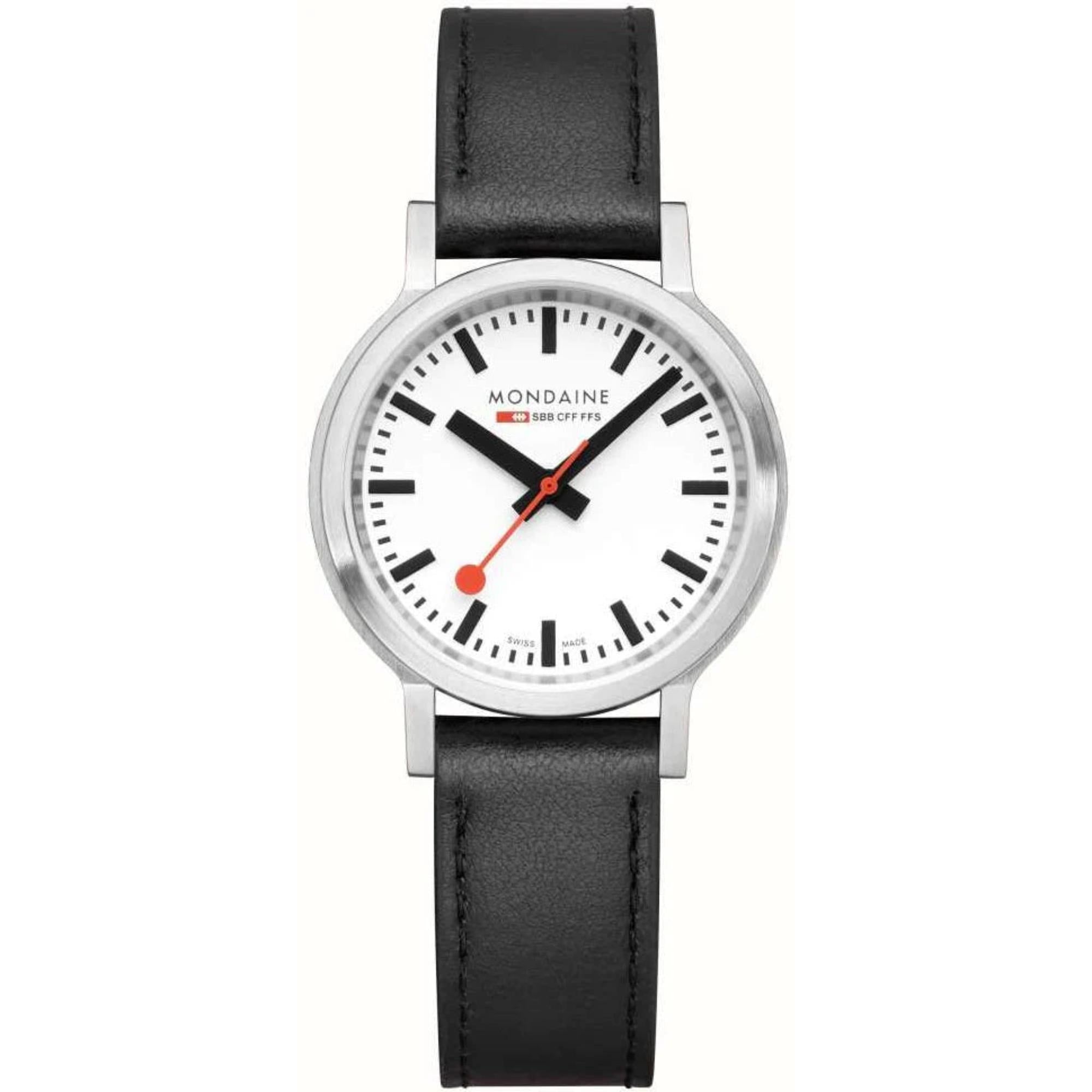 Mondaine stop2go Quartz White Dial Black Vegan Grape Leather Strap Unisex Watch MST.3401B.LBV.SET