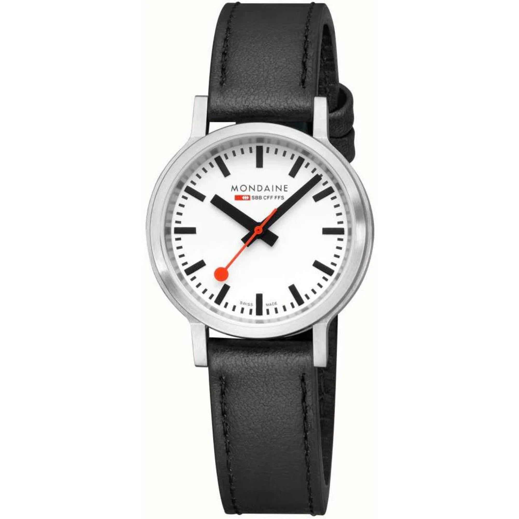Mondaine stop2go Quartz White Dial Black Vegan Grape Leather Strap Unisex Watch MST.3401B.LBV.SET