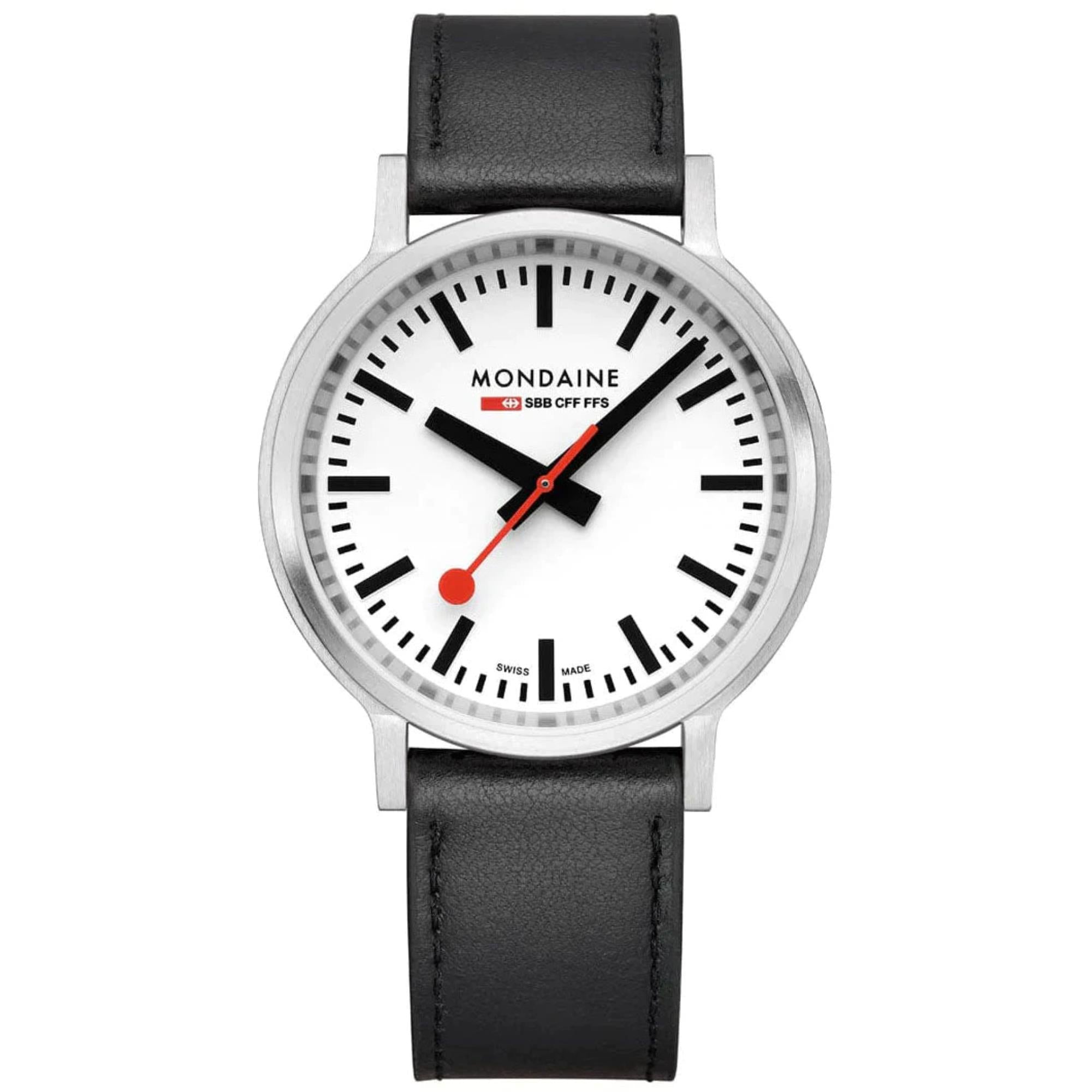Mondaine stop2go Quartz White Dial Black Vegan Grape Leather Strap Unisex Watch MST.4101B.LBV.2SE