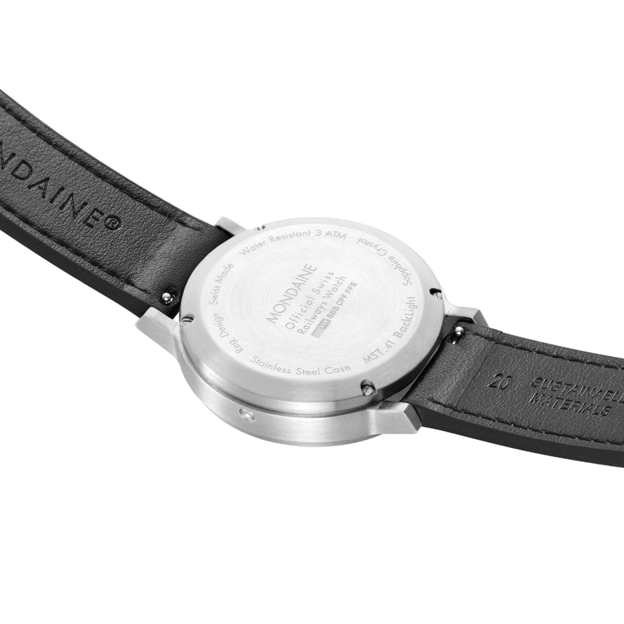 Mondaine stop2go Quartz White Dial Black Vegan Grape Leather Strap Unisex Watch MST.4101B.LBV.2SE