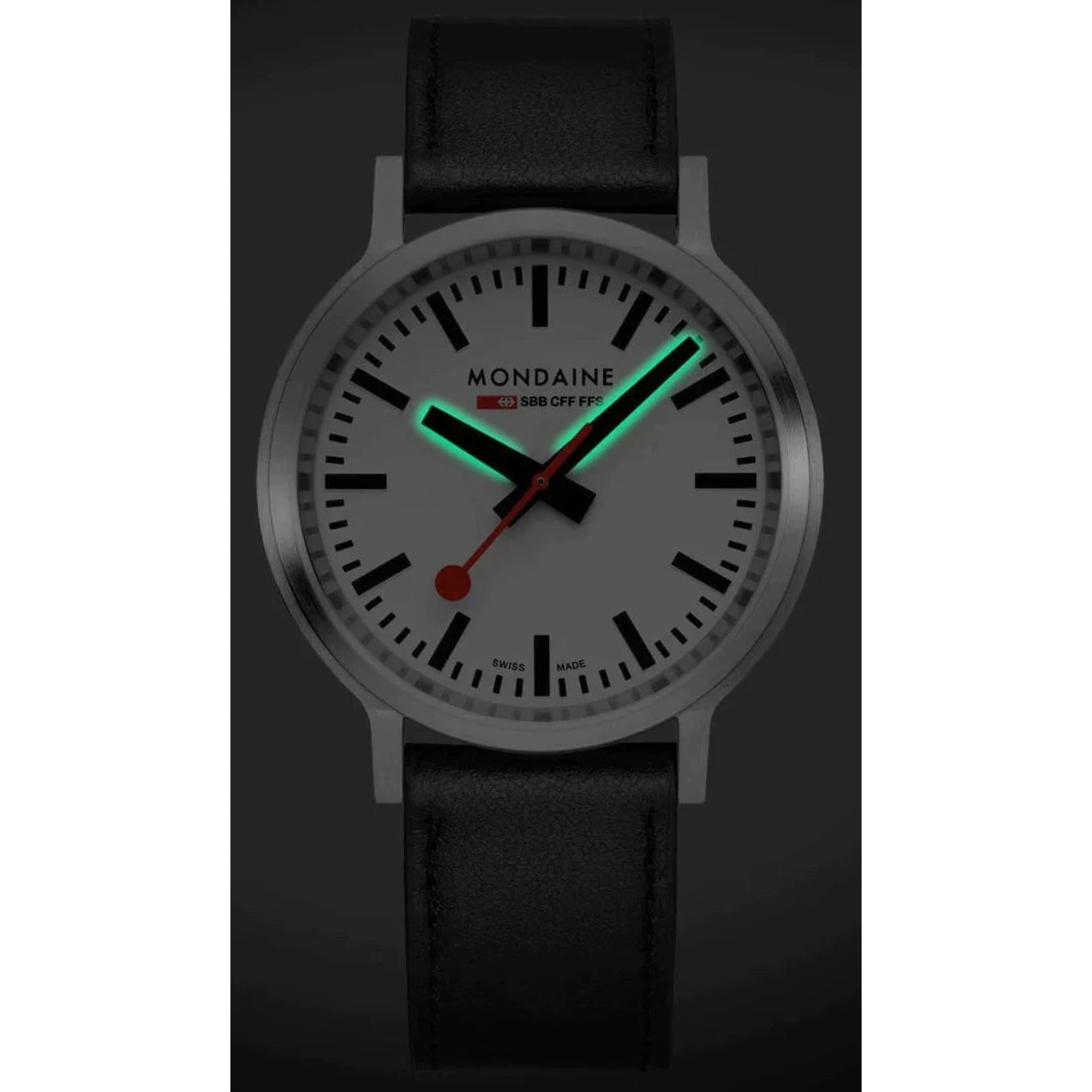 Mondaine stop2go Quartz White Dial Black Vegan Grape Leather Strap Unisex Watch MST.4101B.LBV.2SE