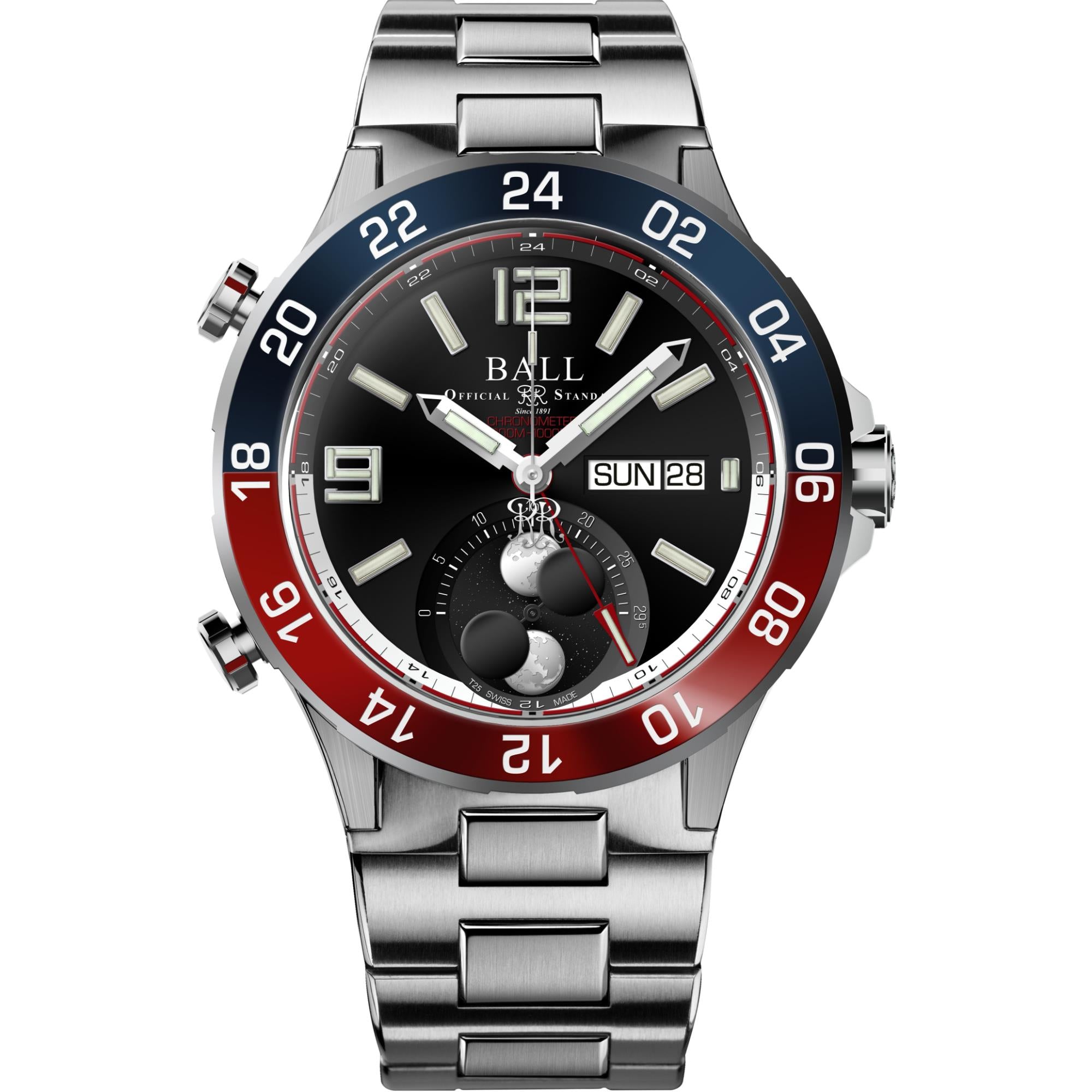 Ball Roadmaster Marine GMT Moon Phase Automatic Black Dial Titanium Bracelet Men’s Watch DG3220A-S1CJ-BK