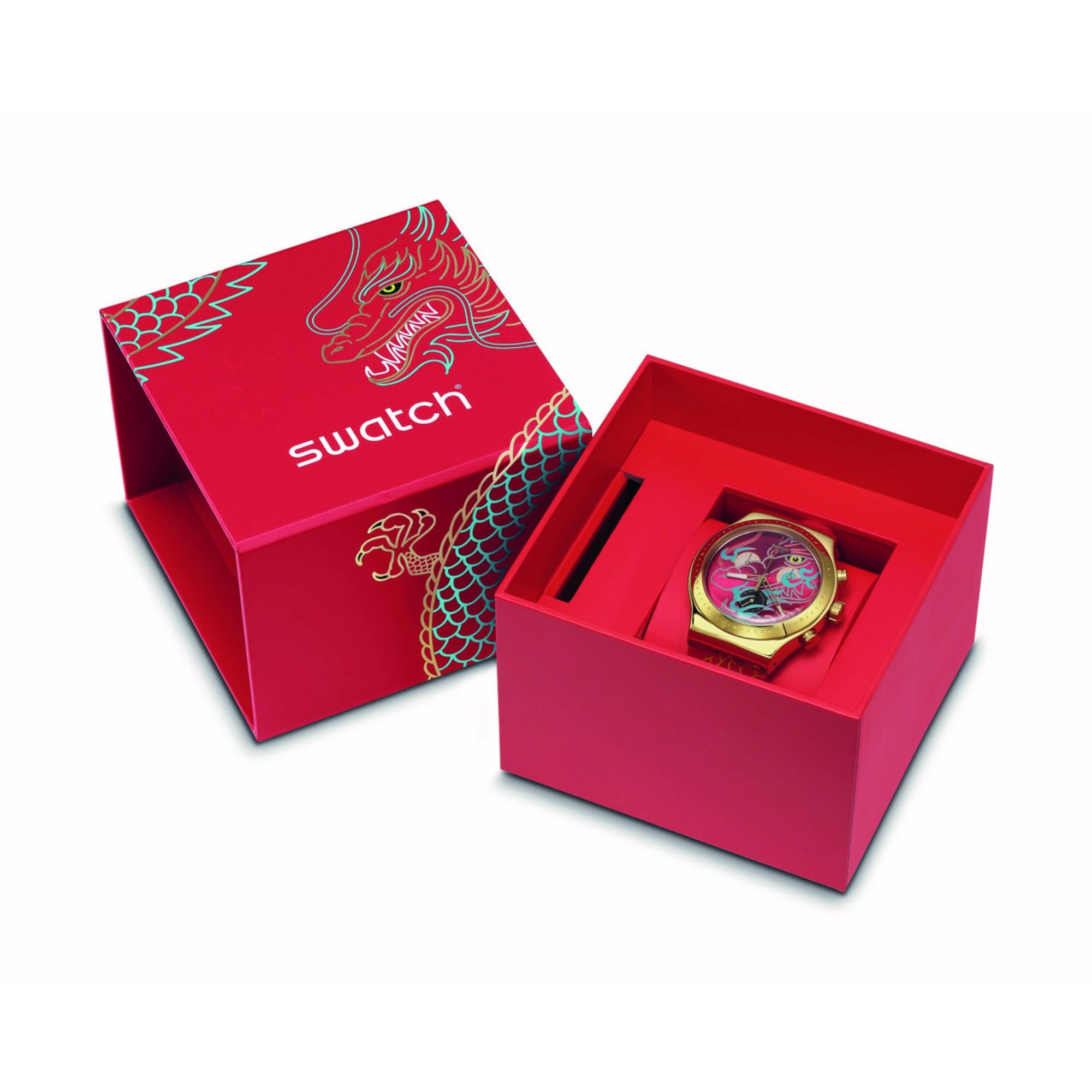 Swatch Dragon In Motion Quartz Red Dial Silicone Strap Men's Watch YVZ100