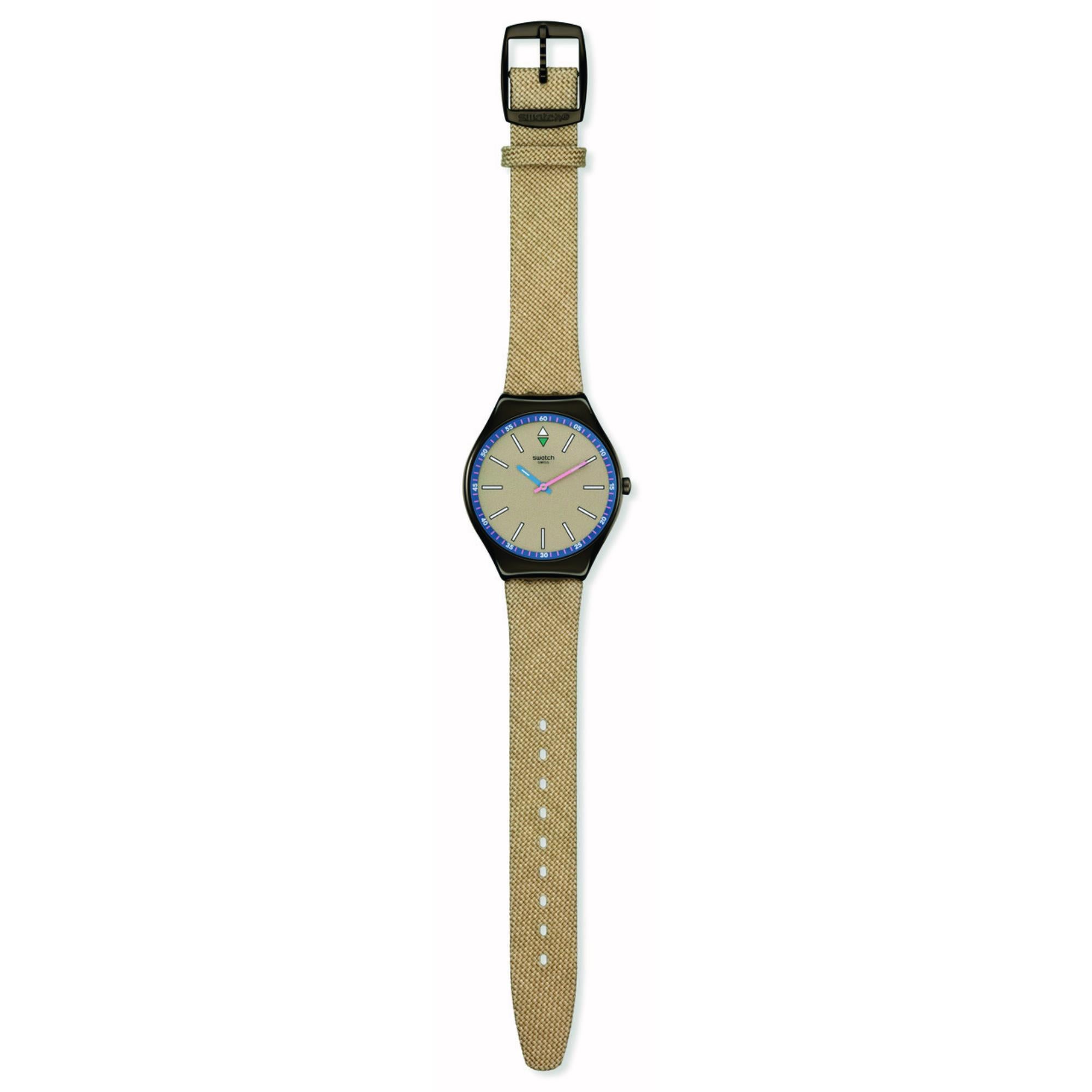 Swatch Skin Irony Sunbaked Sandstone Quartz Beige Dial Beige Textile Strap Unisex Watch SYXM100