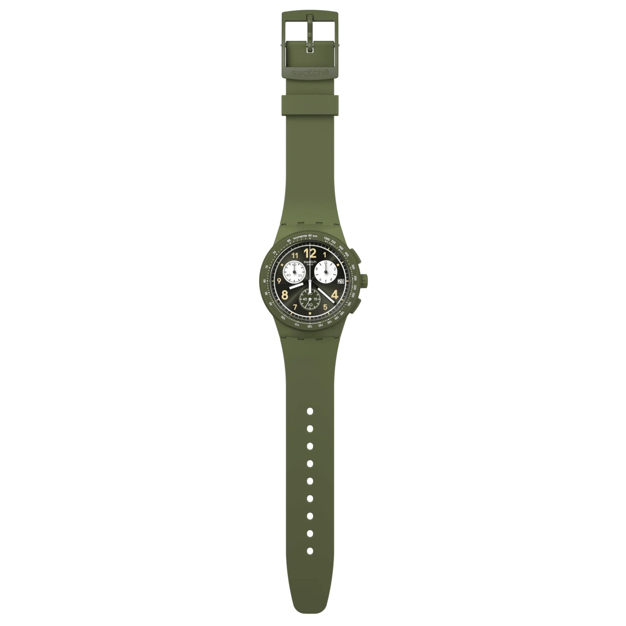 Swatch Nothing Basic About Green Quartz Green Chronograph Dial Silicone Strap Men's Watch SUSG406