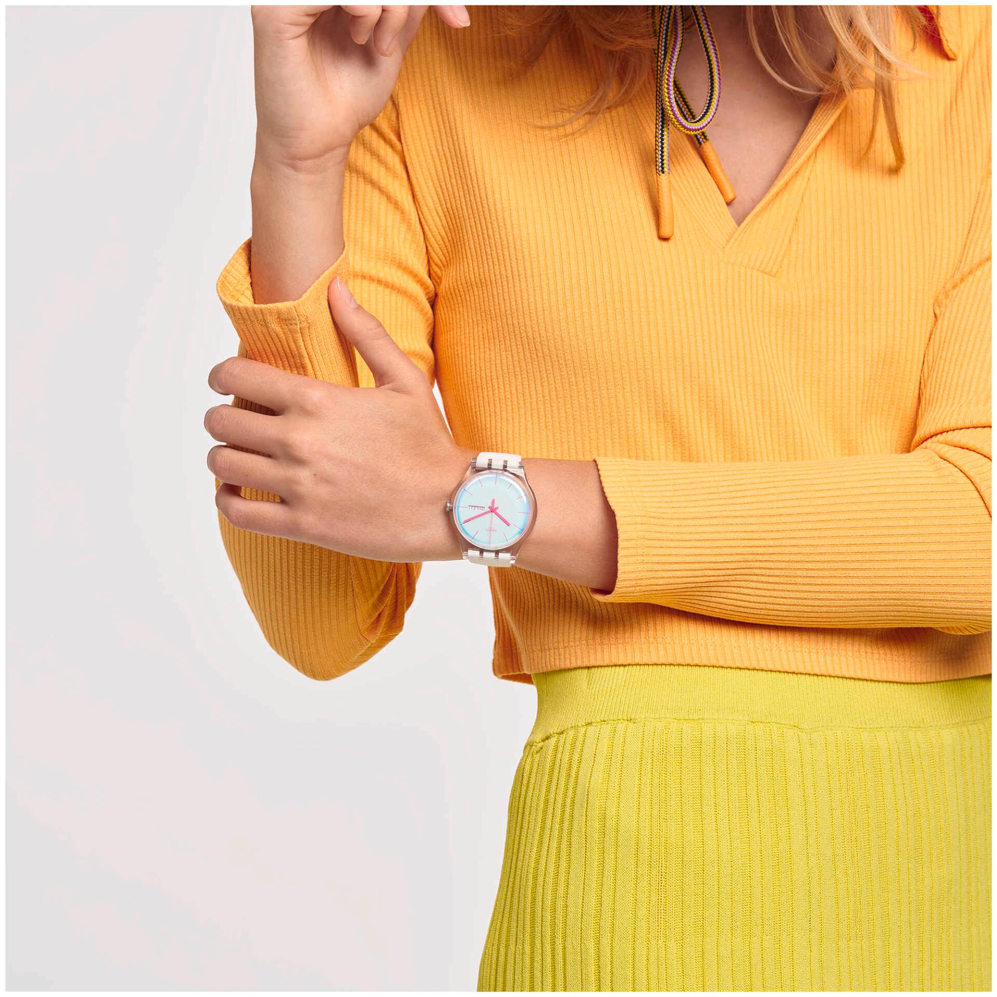 Swatch Polawhite Quartz White Dial White Silicone Strap Unisex Watch SO29K704-S14