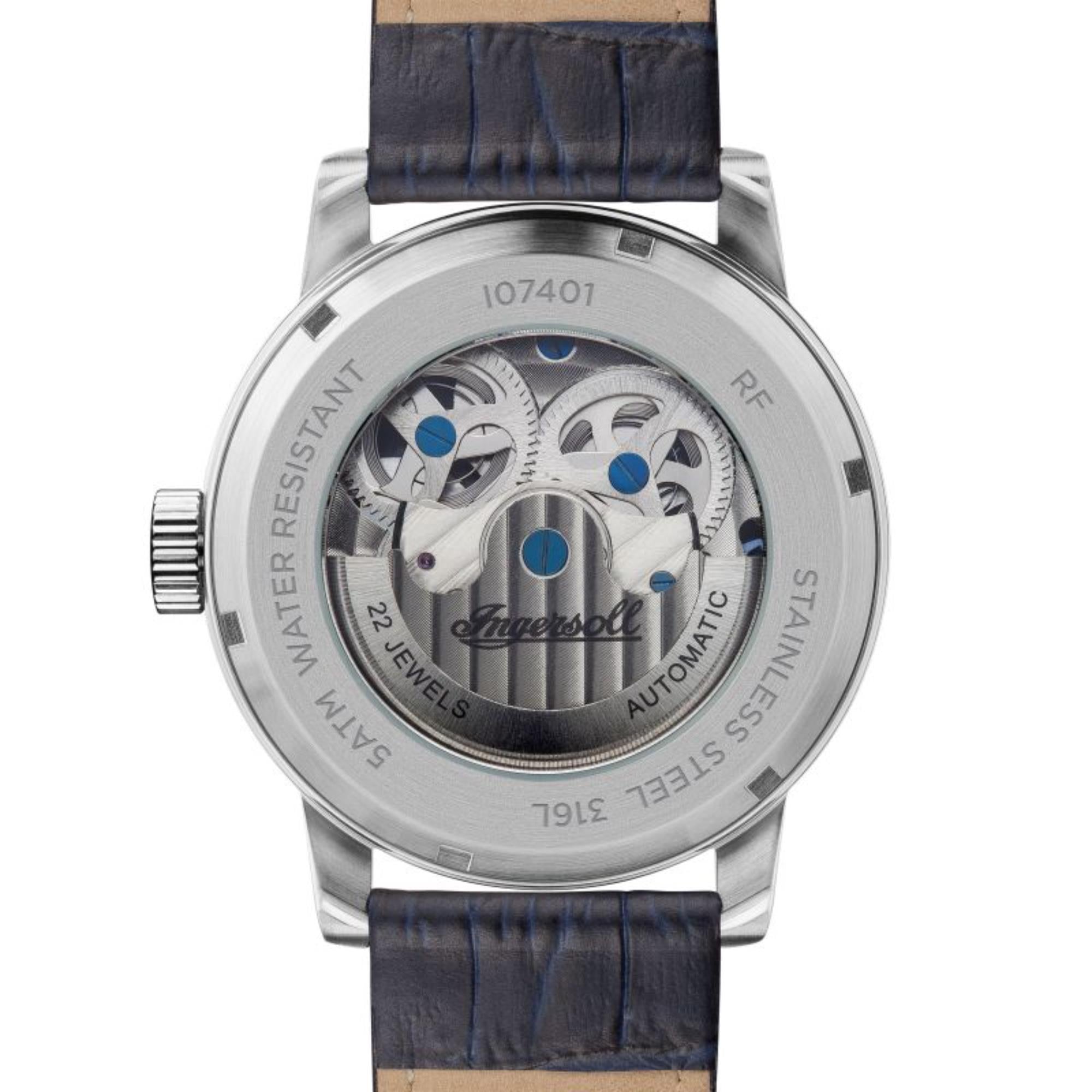 Ingersoll The Riff Automatic Silver Dial Blue Leather Strap Men's Watch I07401