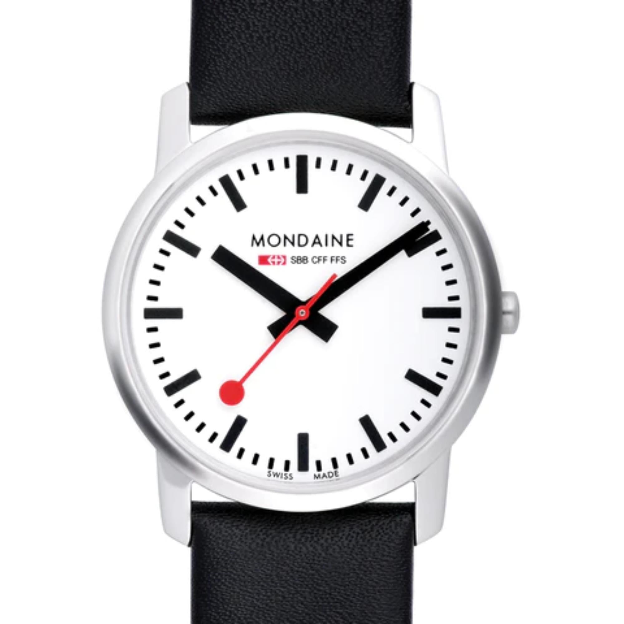 Mondaine Simply Elegant Quartz White Dial Black Leather Strap Unisex Watch A400.30351.11SBB