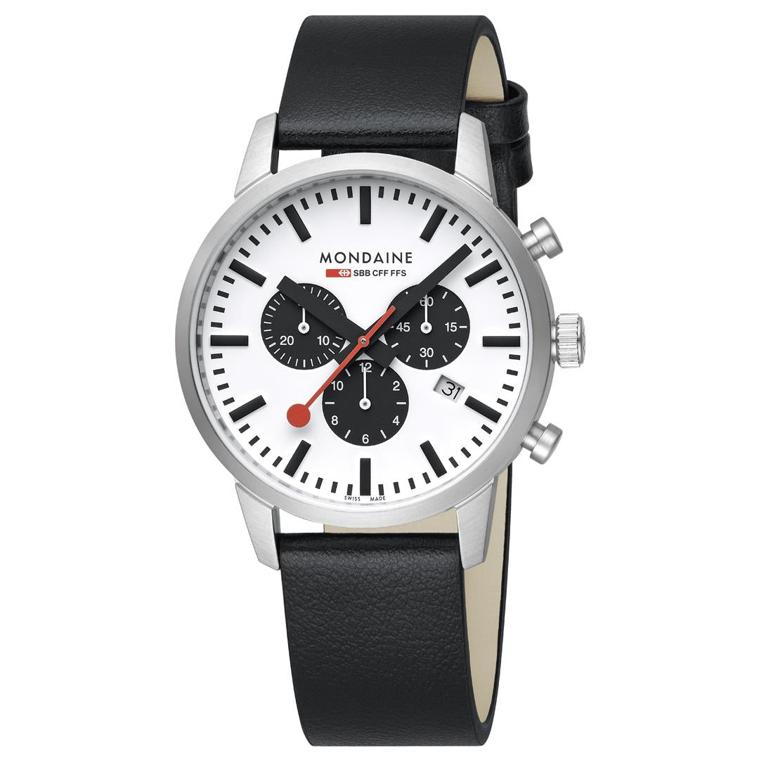 Mondaine Neo SBB Chrono White Dial Grape Leather Strap Men's Watch MSD.41410.LBV
